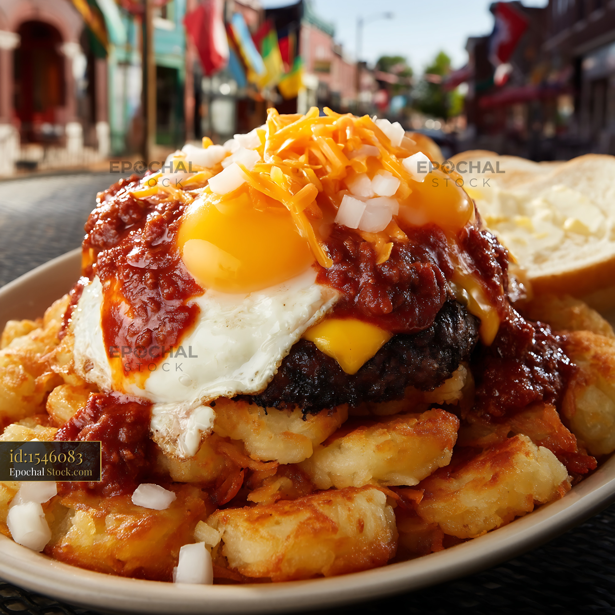 St. Louis Slinger With Chili & Hash Browns - stock photo