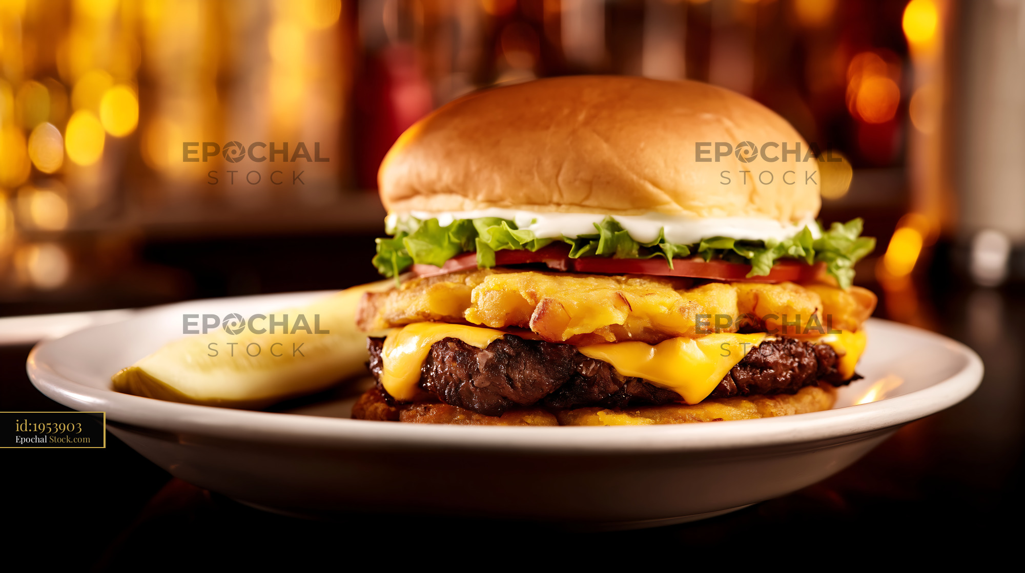 Jibarito Burger with Cheese and Fried Plantain - stock photo