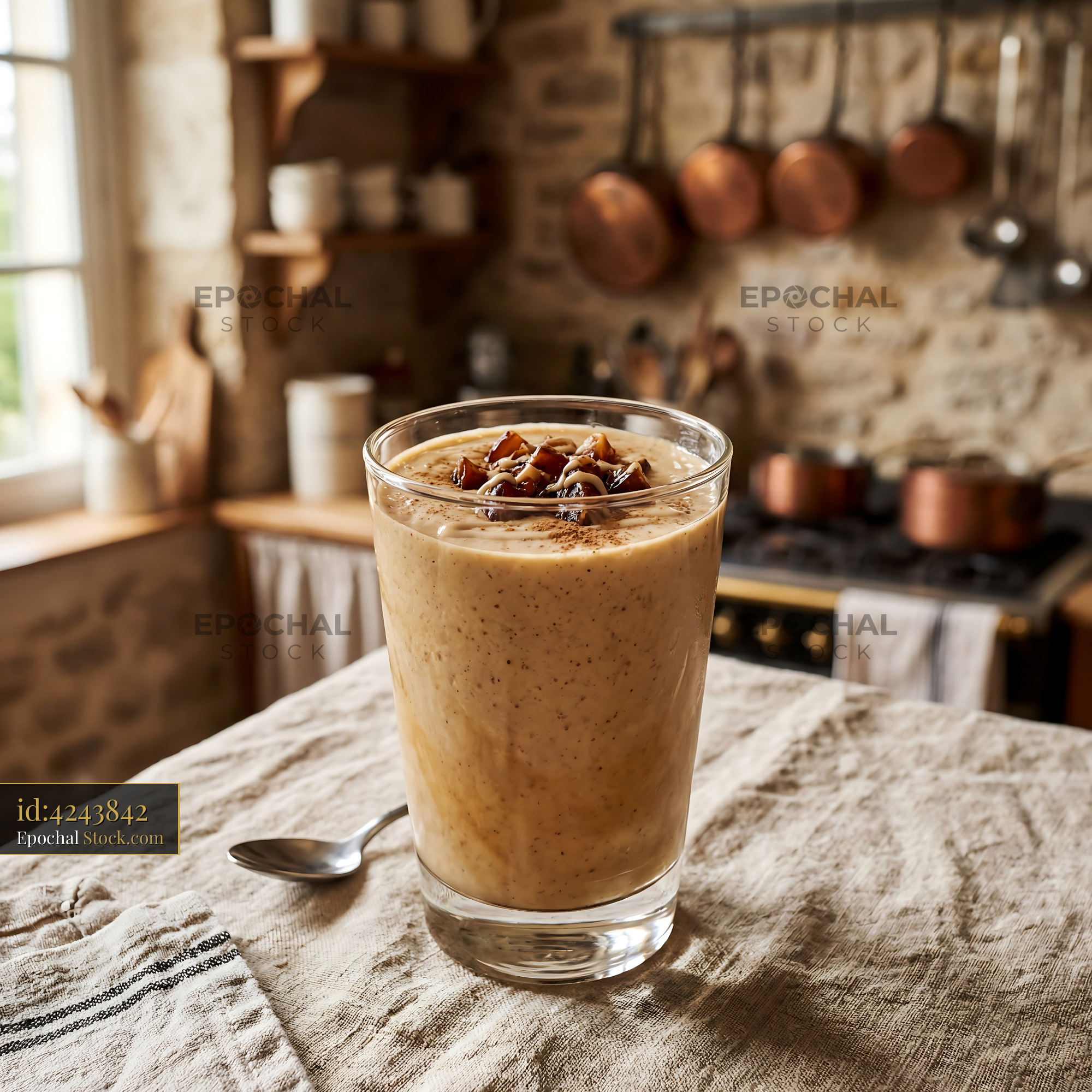 Tahini Date Shake in Rustic Kitchen - stock photo