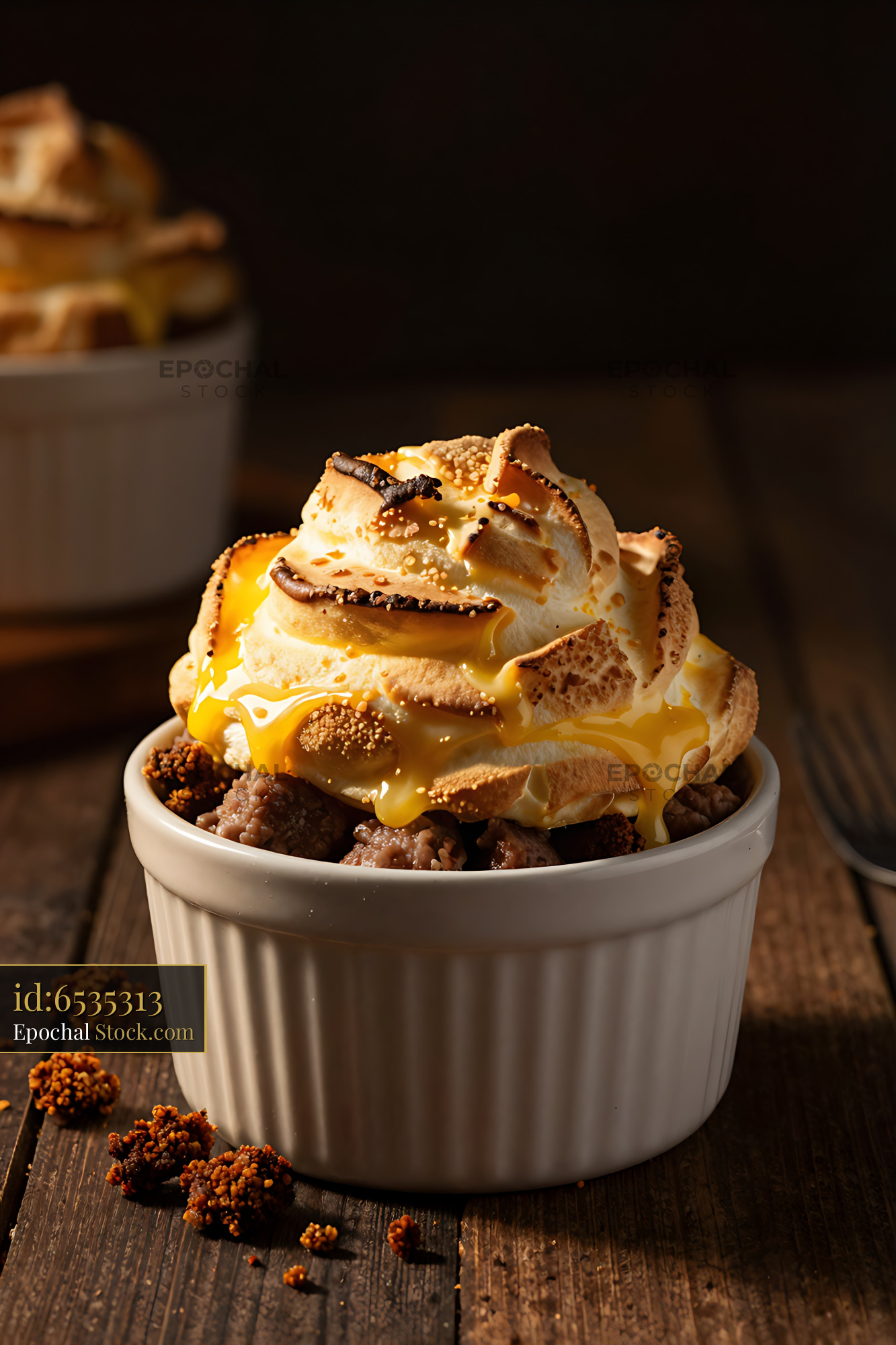 Goetta Ramekin with Caramel Meringue - stock photo