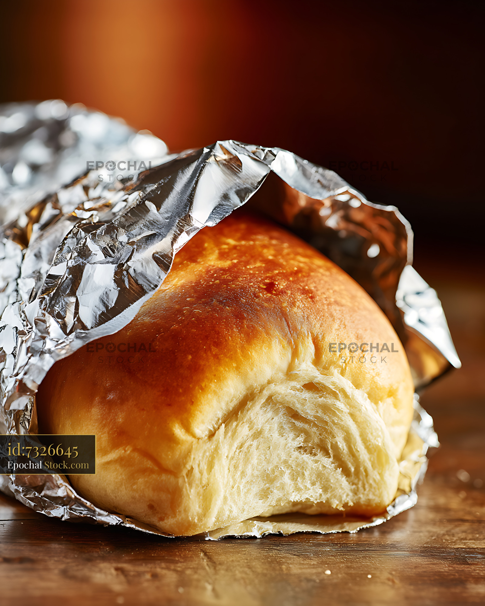 Fresh Bierocks Bread Unwrapped in Foil Against Warm Rustic Background - stock photo