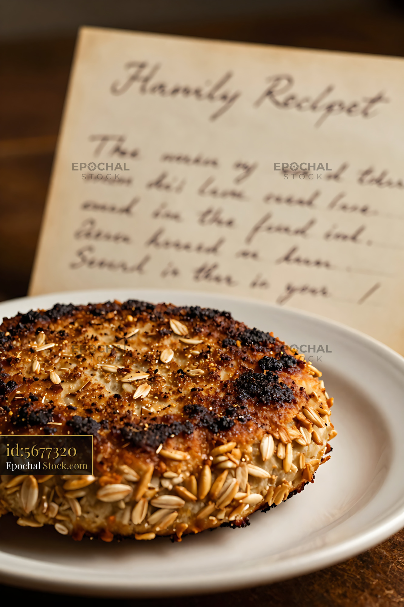 Goetta with Sesame Seed Crust on White Plate - stock photo