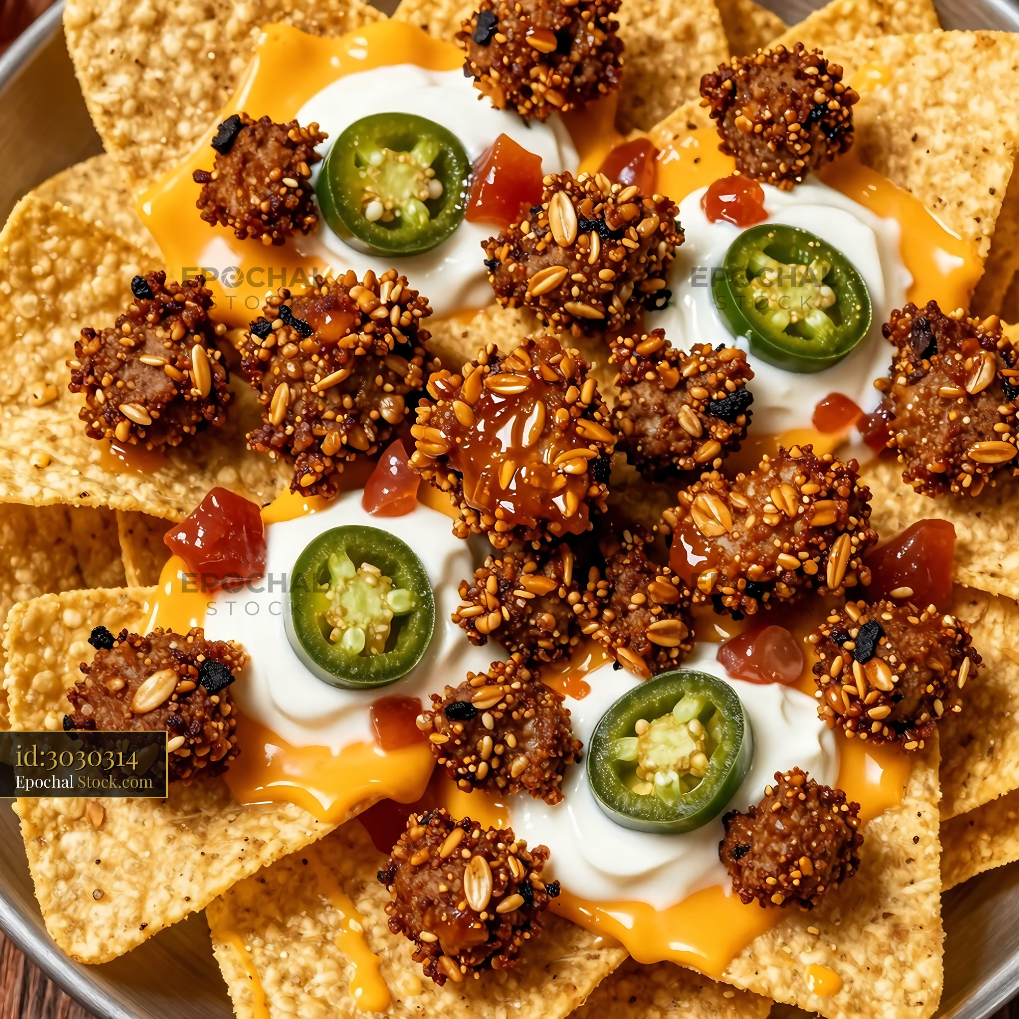 Goetta Nachos with Crispy Bites and Cheese - stock photo