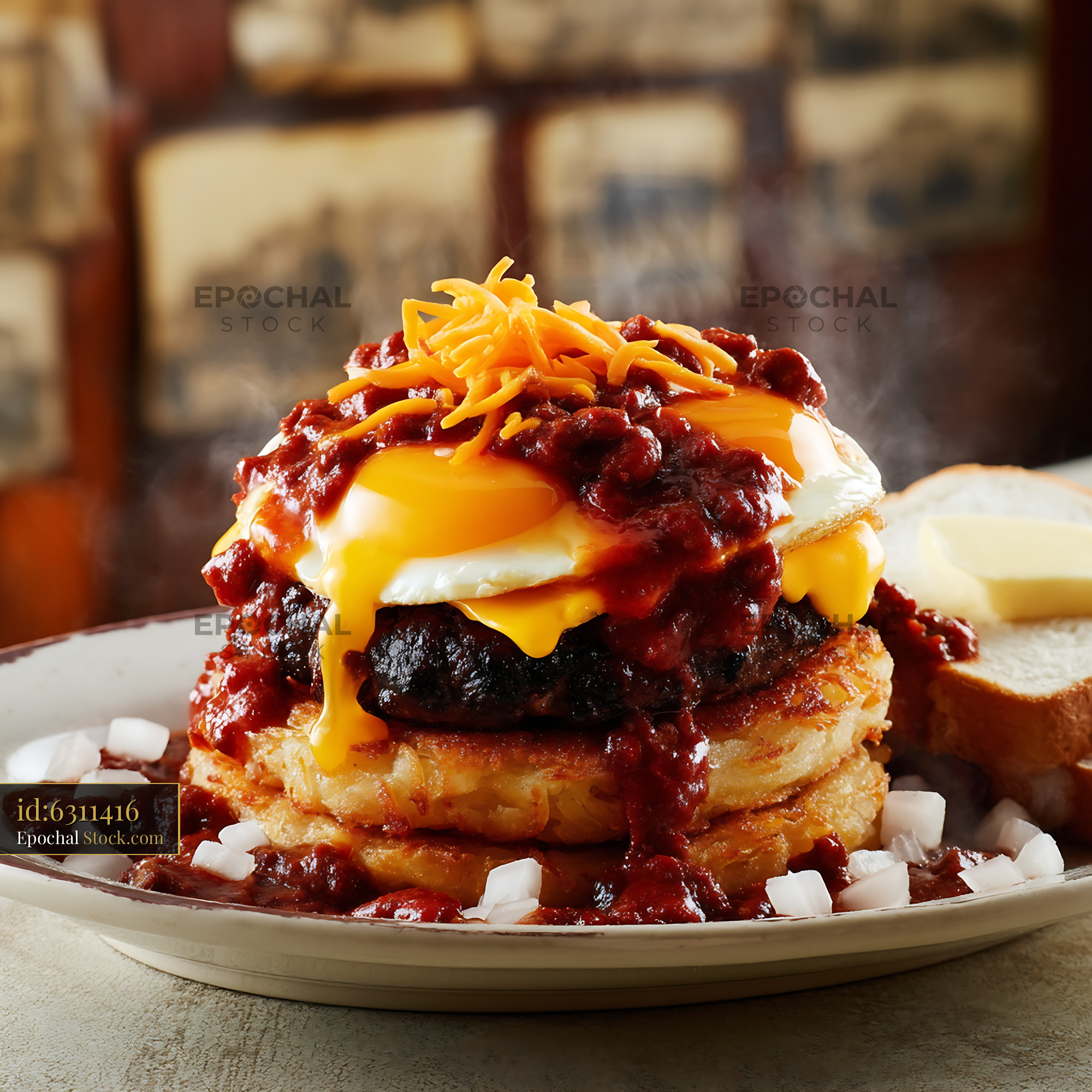 St. Louis Slinger Topped with Runny Fried Egg - stock photo