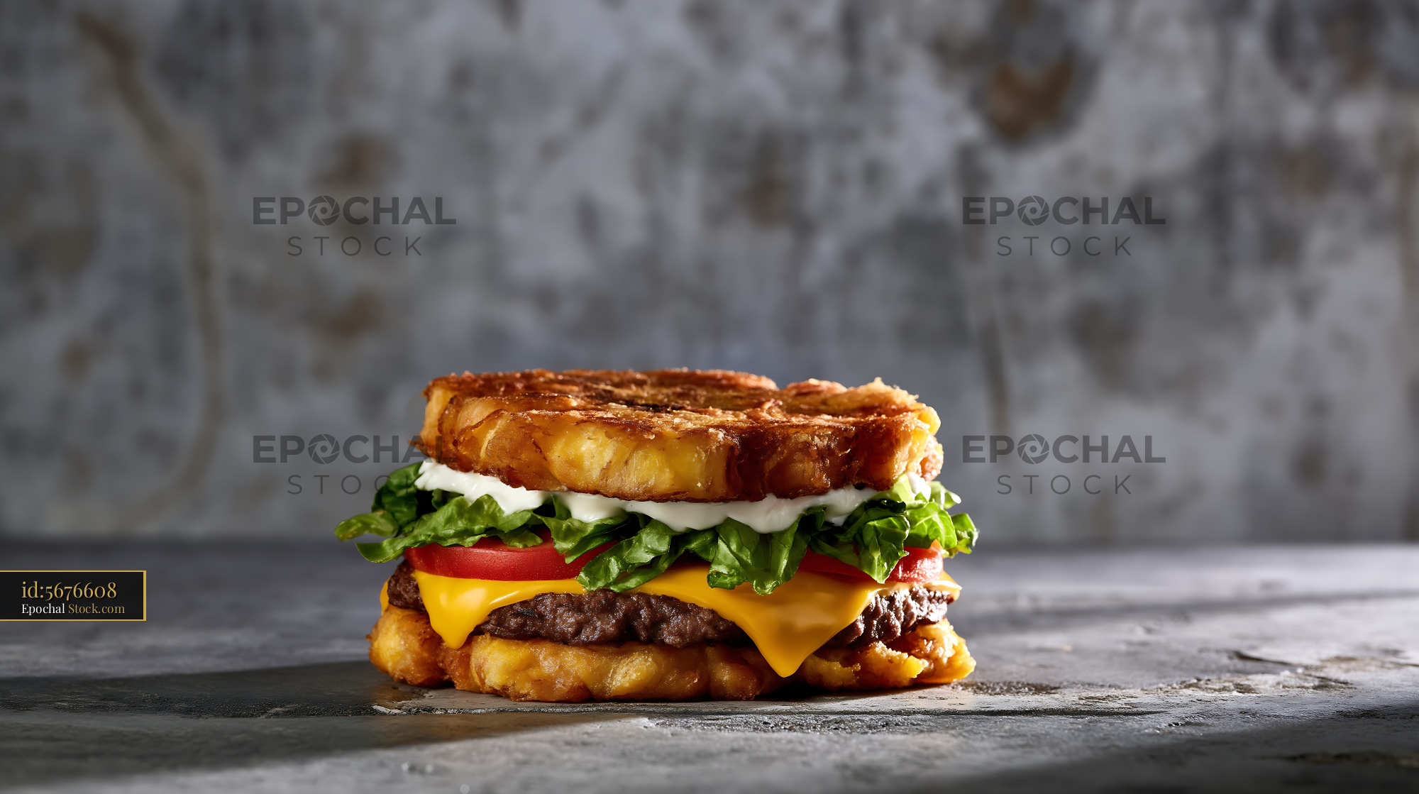 Crispy Jibarito Burger on Gray Concrete - stock photo