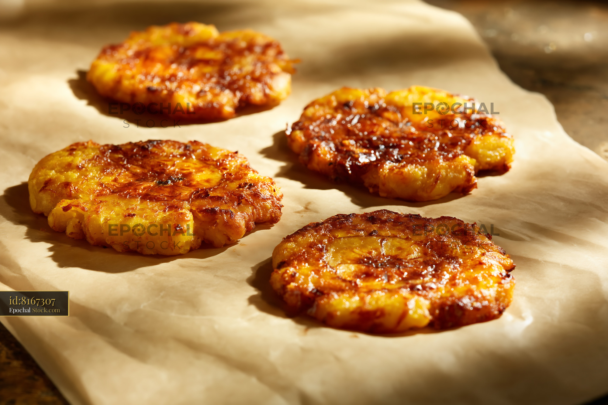 Crispy Golden Jibarito Burgers on Parchment Paper, Puerto Rican Cuisine - stock photo