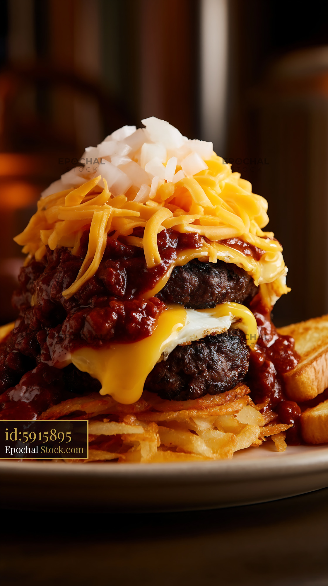 St. Louis Slinger Stacked Burger with Fries - stock photo