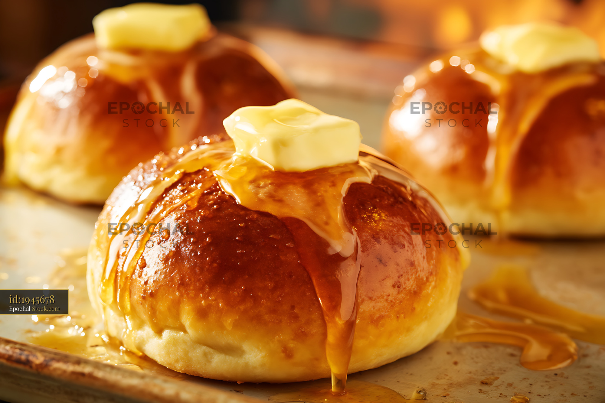 Bierocks with Melting Butter and Caramelized Glaze, Traditional German Pastries - stock photo