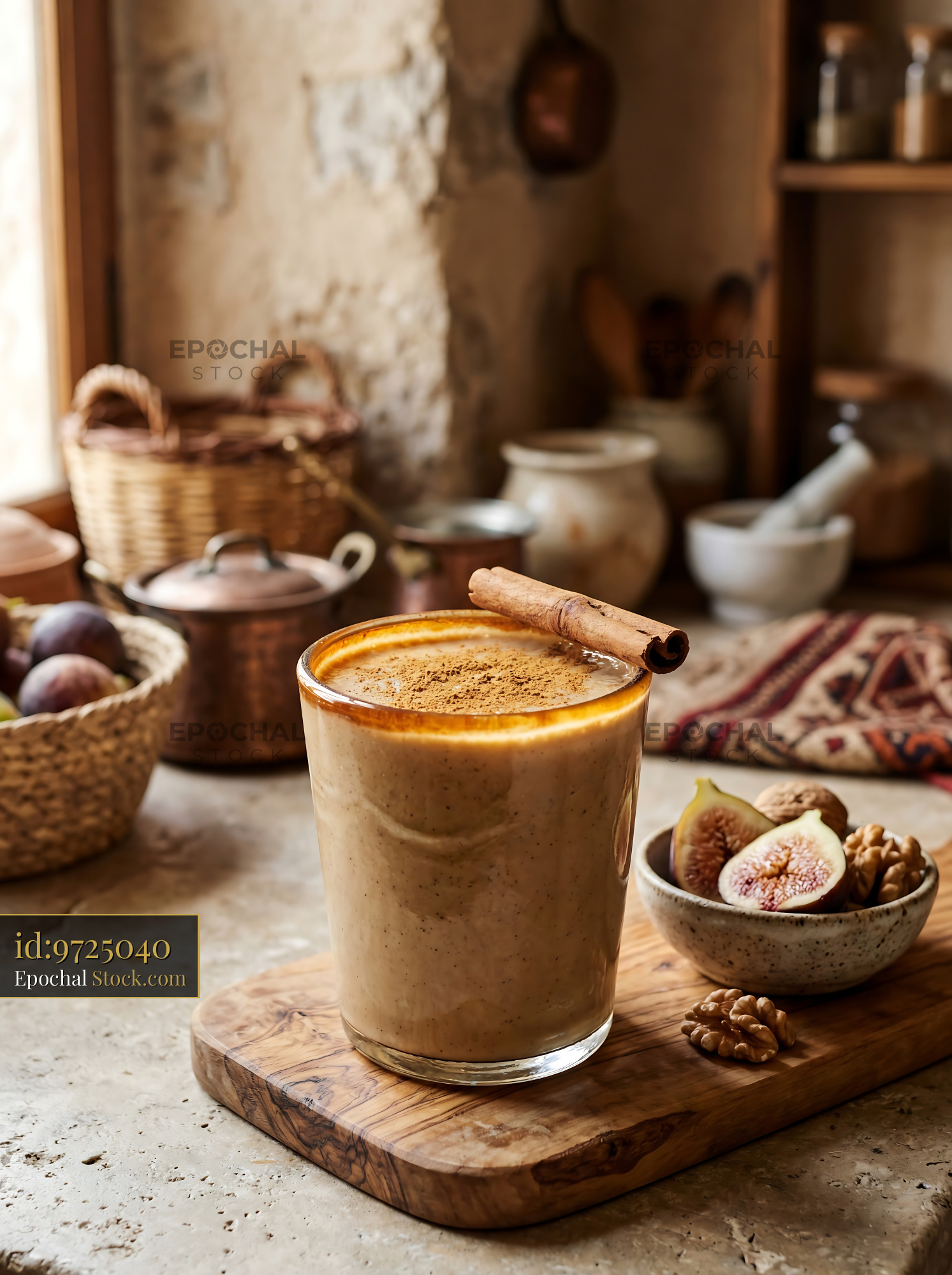 Tahini Date Shake with Cinnamon and Walnuts - stock photo