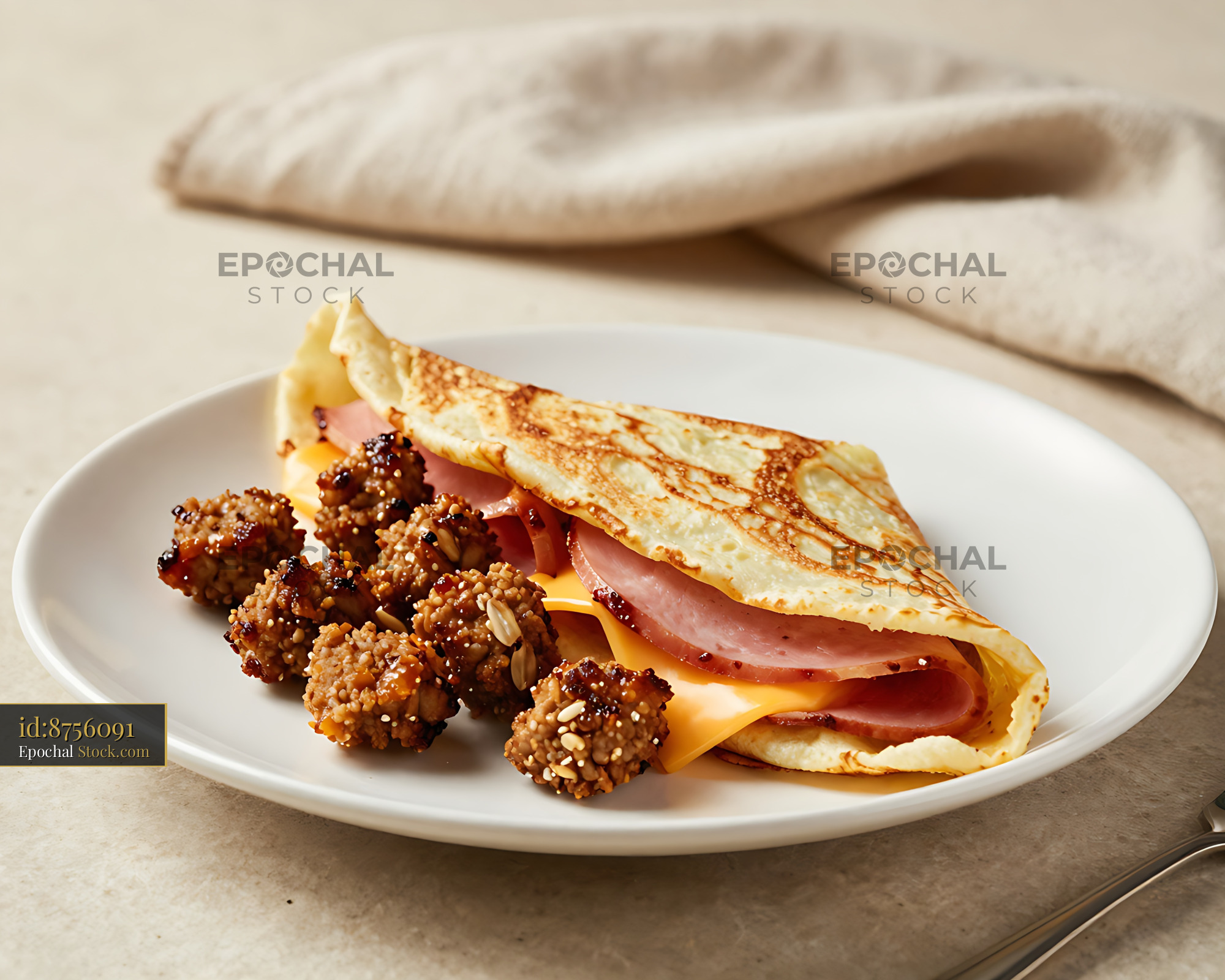 Crispy Goetta with Ham and Cheese Crepe - stock photo