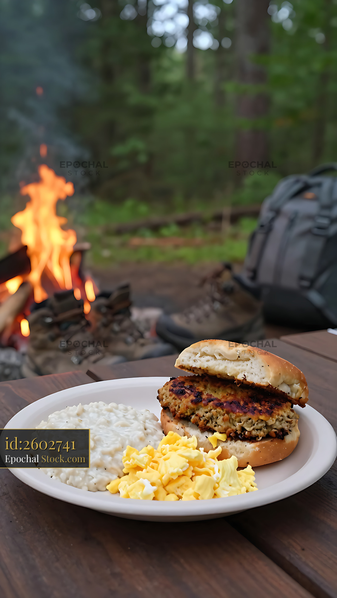 Livermush Sandwich Breakfast at Camp - stock photo