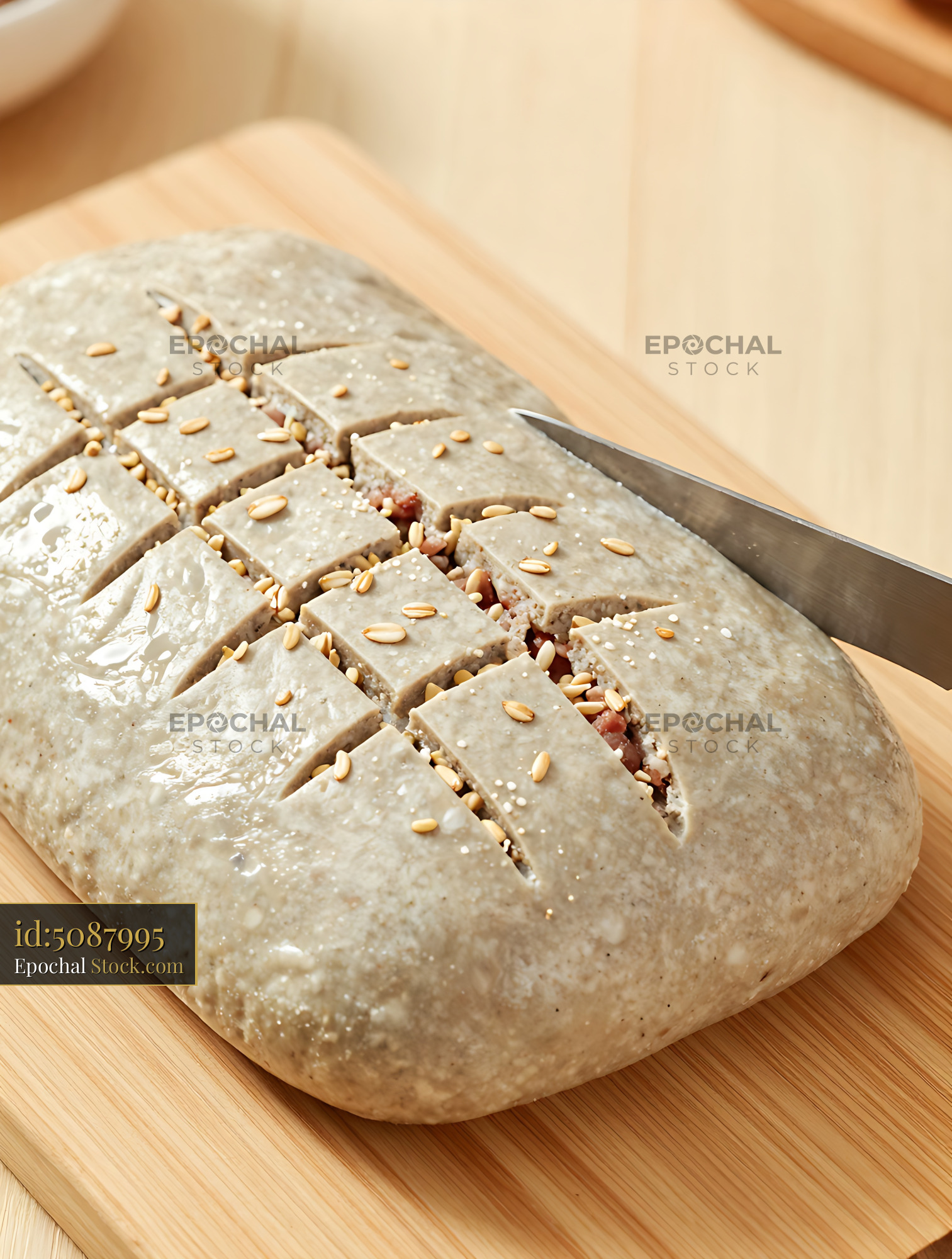 Goetta Meatloaf Sliced on Wooden Board - stock photo