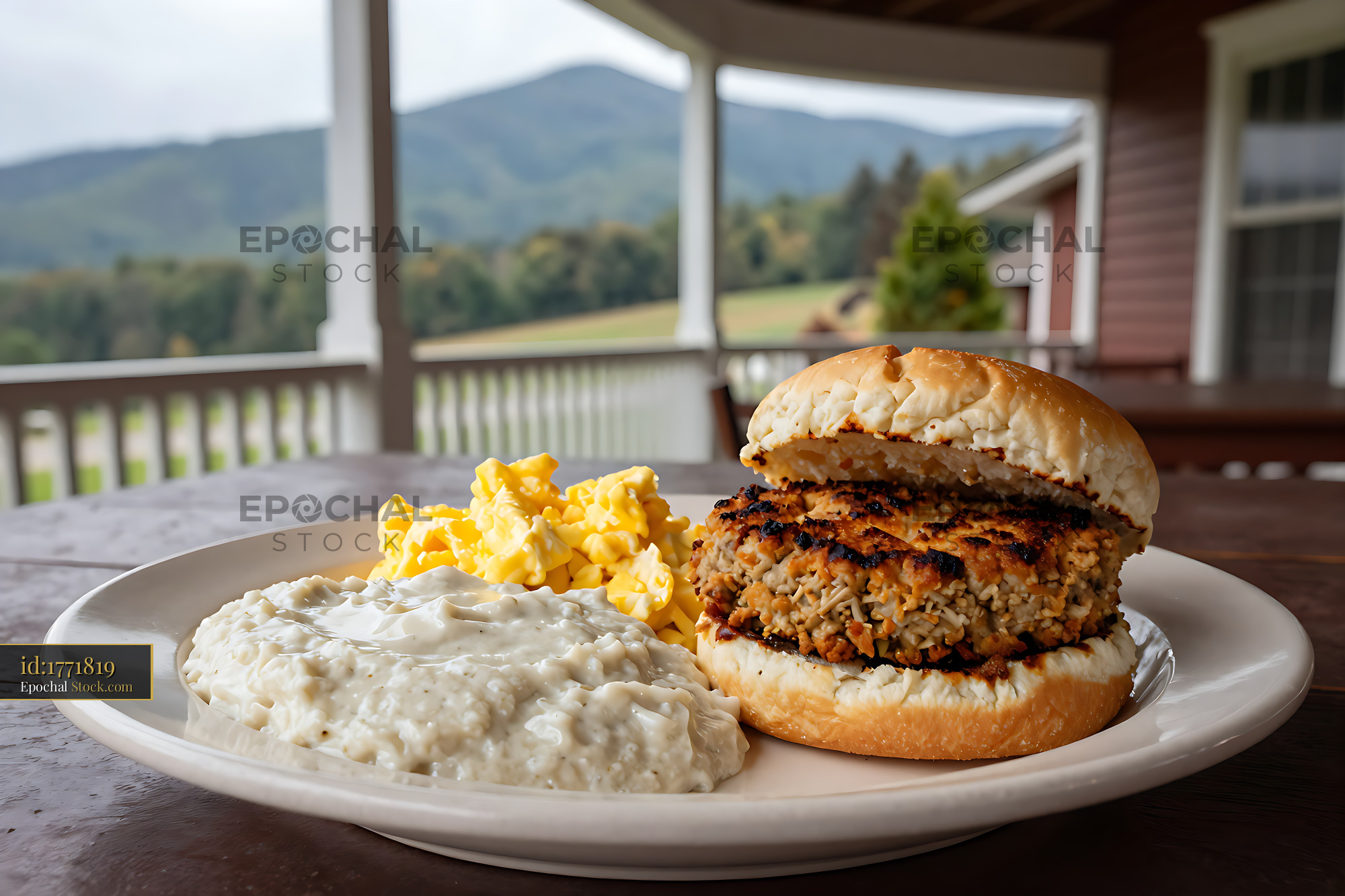 Livermush Sandwich with Creamy Potatoes on Mountain - stock photo
