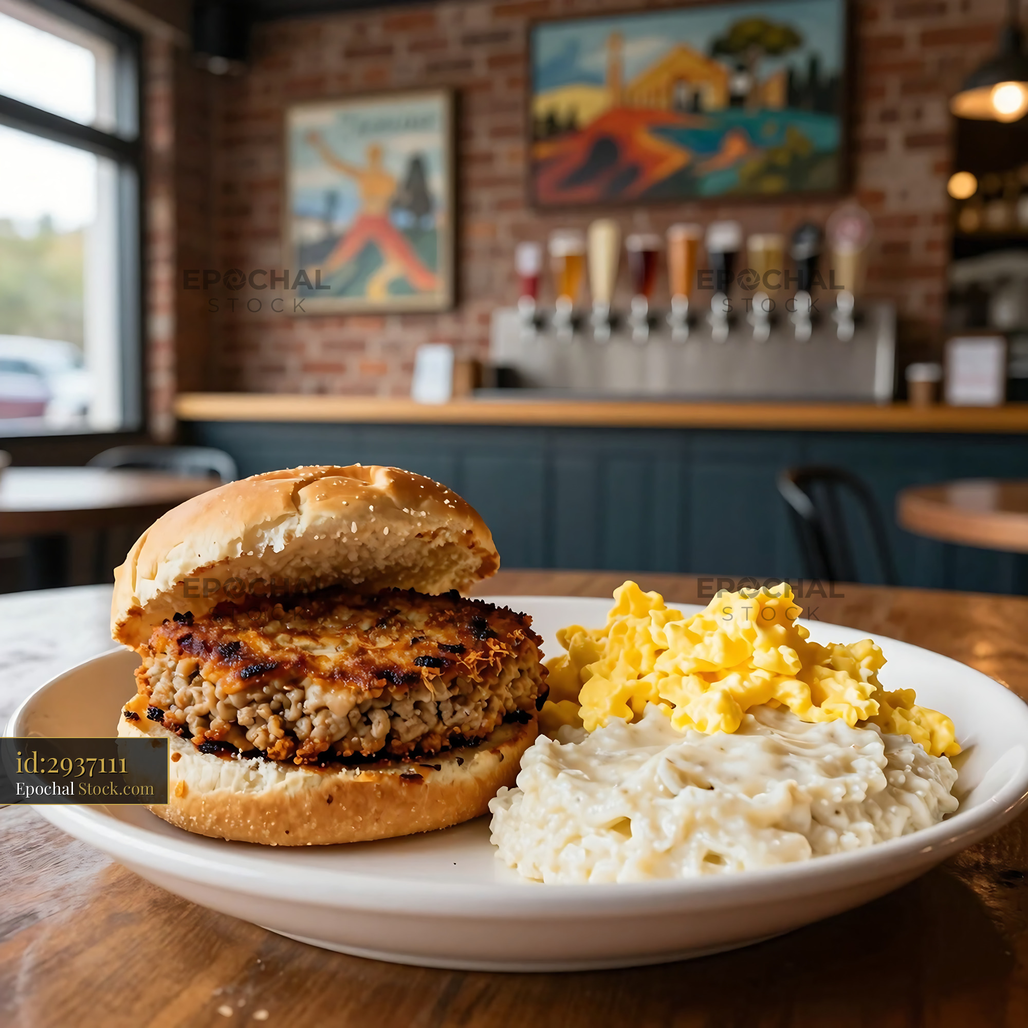 Livermush Sandwich with Mac and Cheese Platter - stock photo