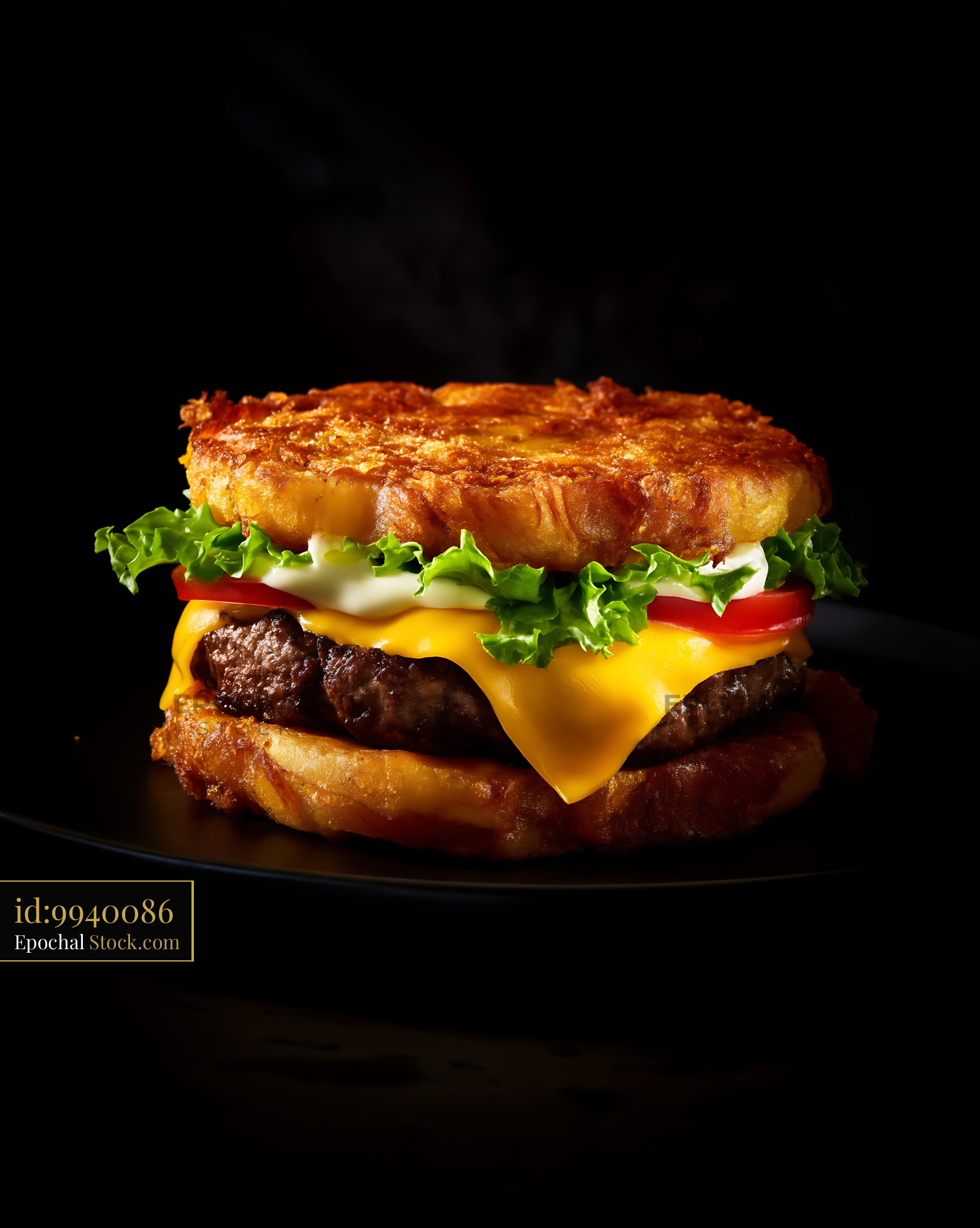 Golden Jibarito Burger with Fried Plantain Bread and Melted Cheese - stock photo