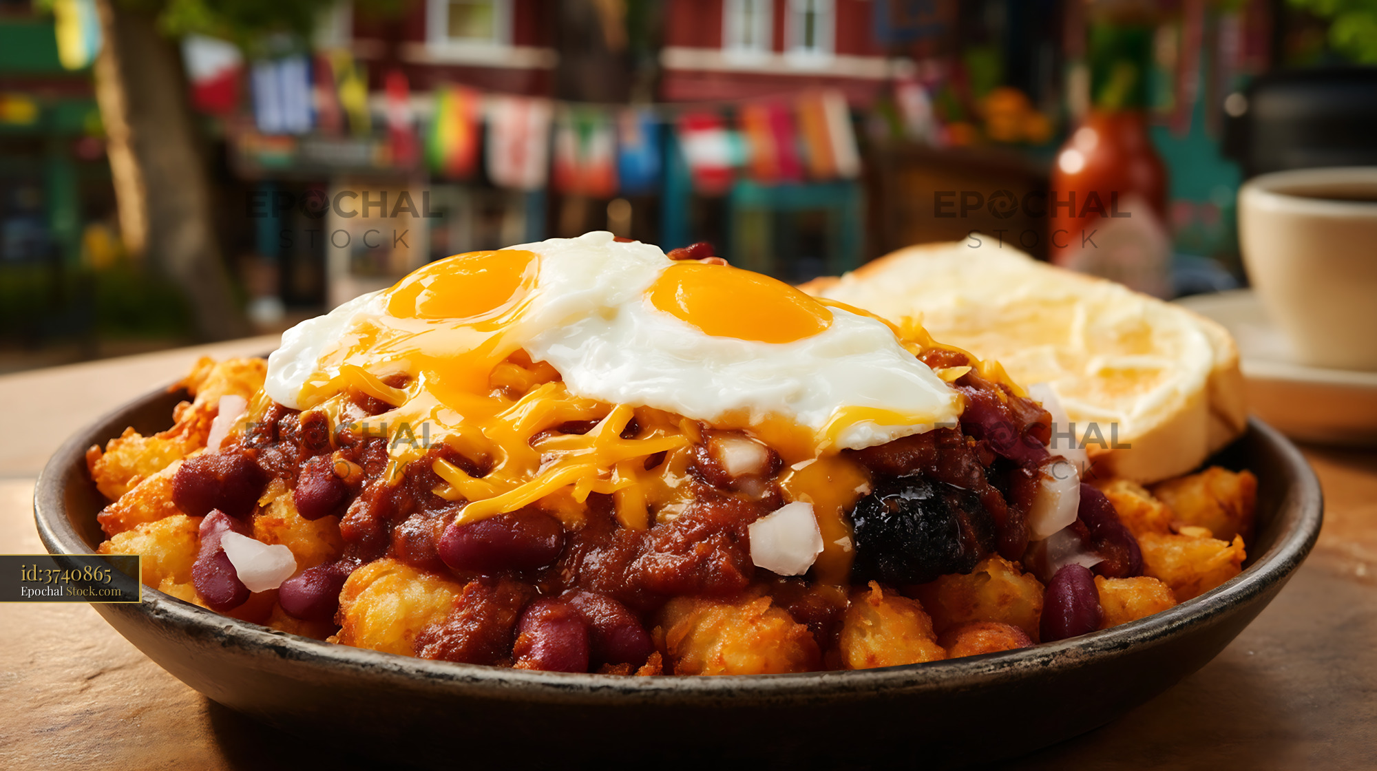 St. Louis Slinger Hash Browns Chili Fried Egg - stock photo