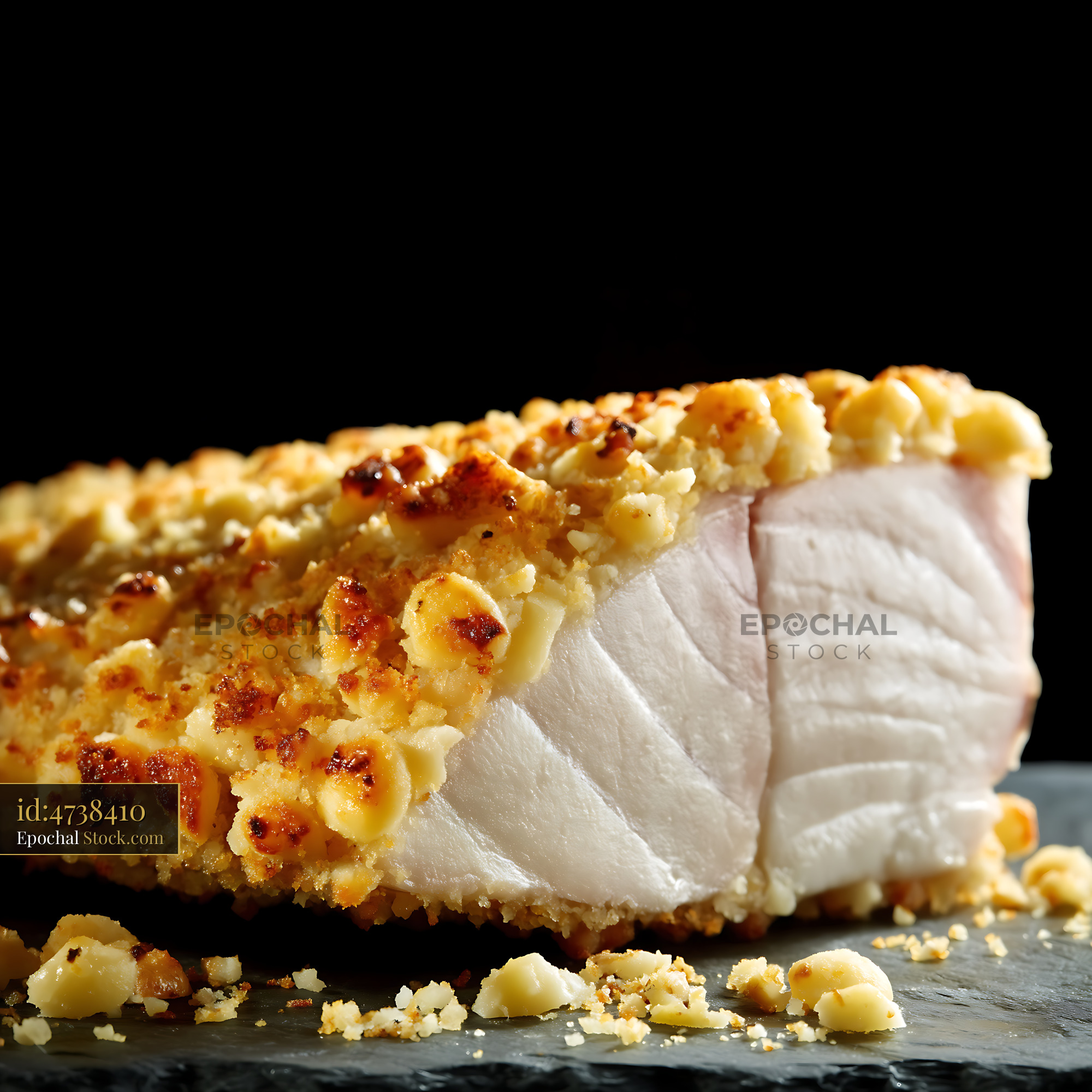 Macadamia Crusted Fish Fillet on Slate - stock photo