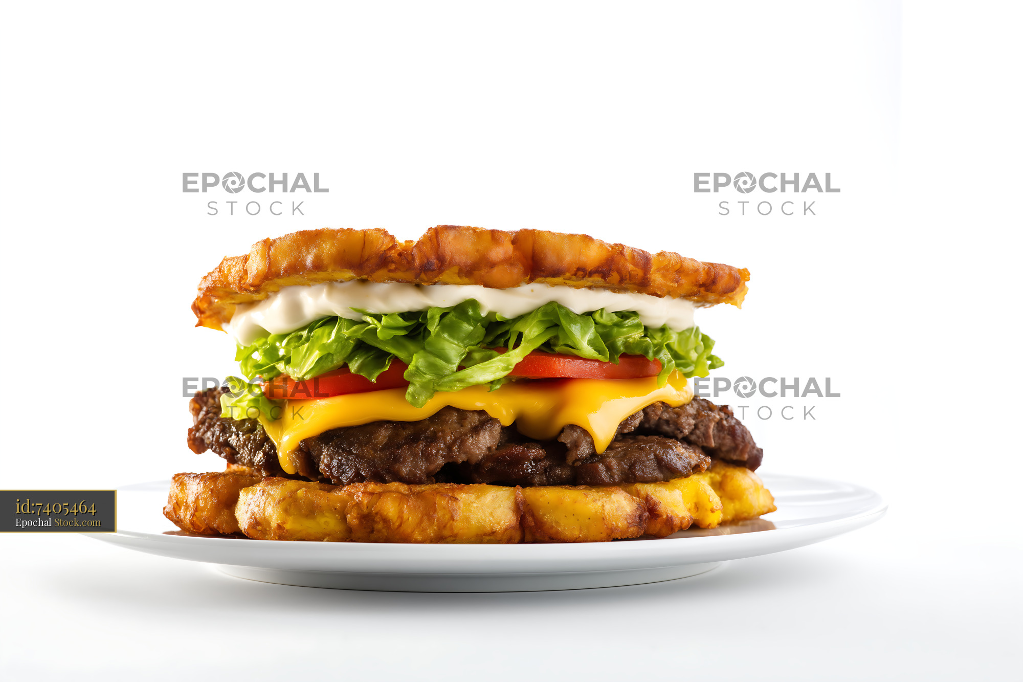 Jibarito Burger with Plantain Buns on Plate - stock photo