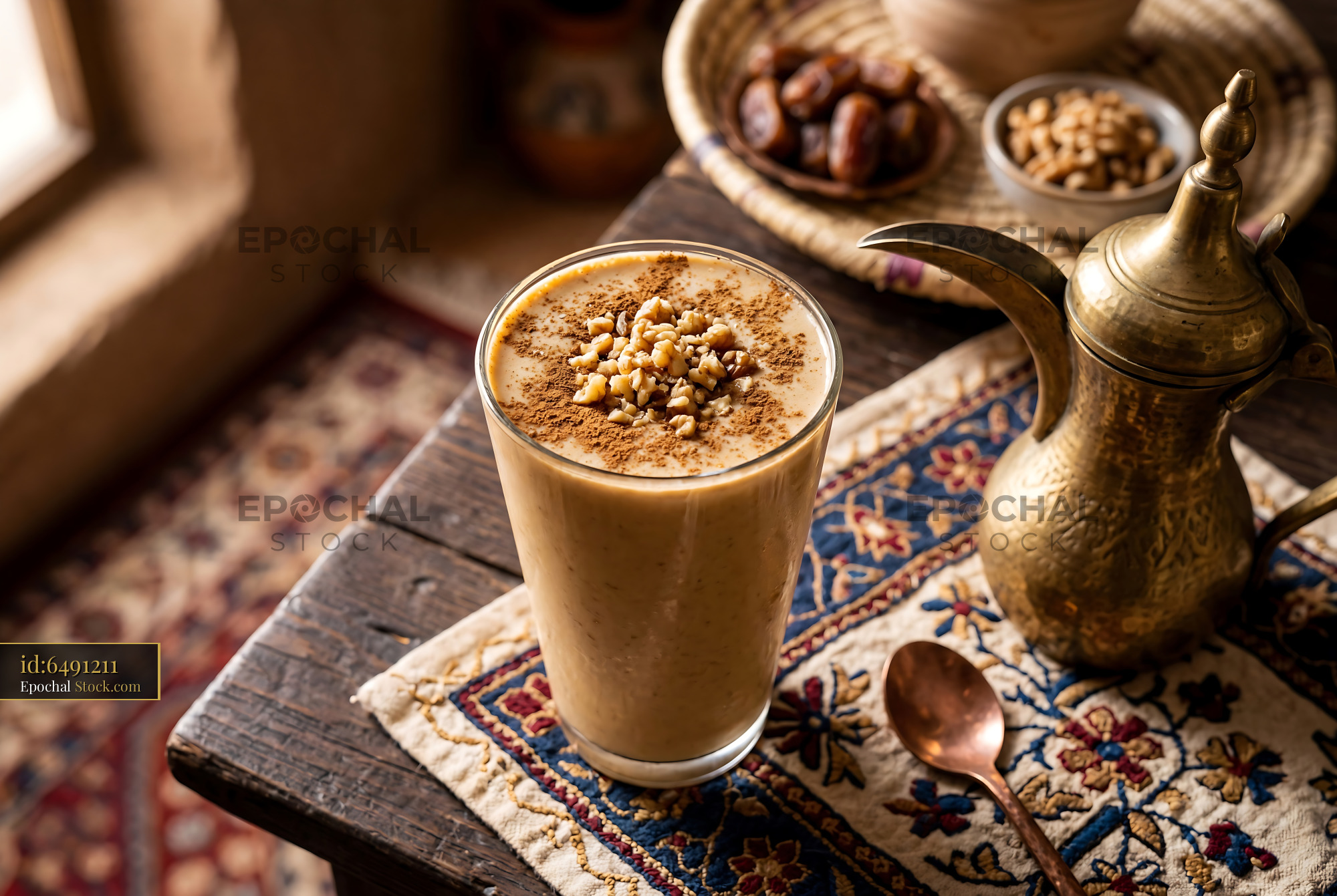 Tahini Date Shake with Nuts and Spices - stock photo