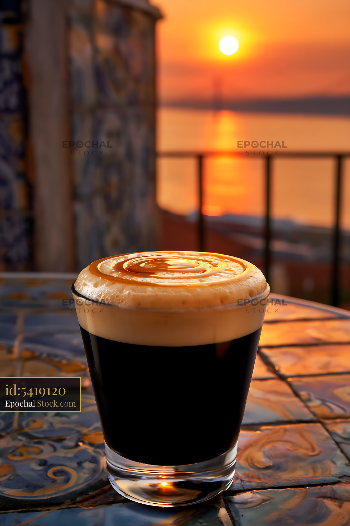 Nitro Caramel Coffee with Sunset Latte Art - stock photo