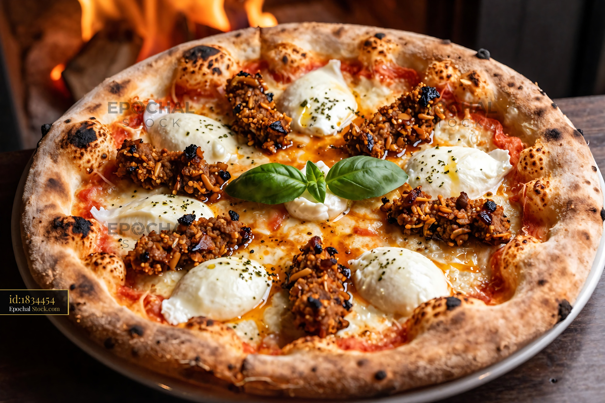 Goetta Wood-Fired Pizza with Fresh Mozzarella - stock photo