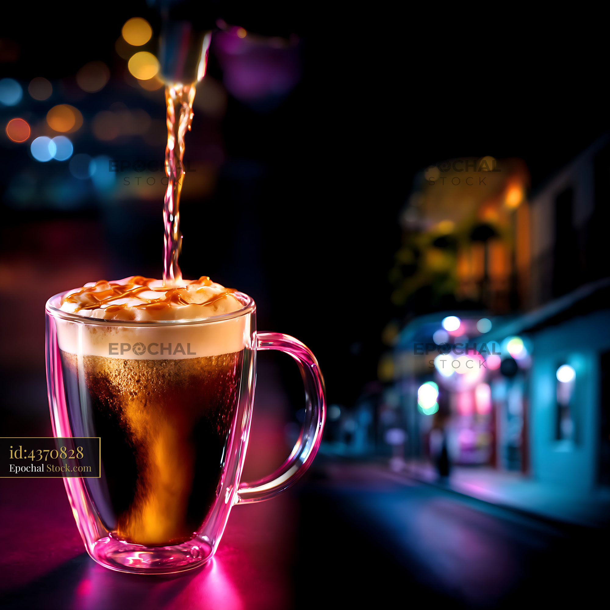 Nitro Caramel Coffee Poured at Night - stock photo