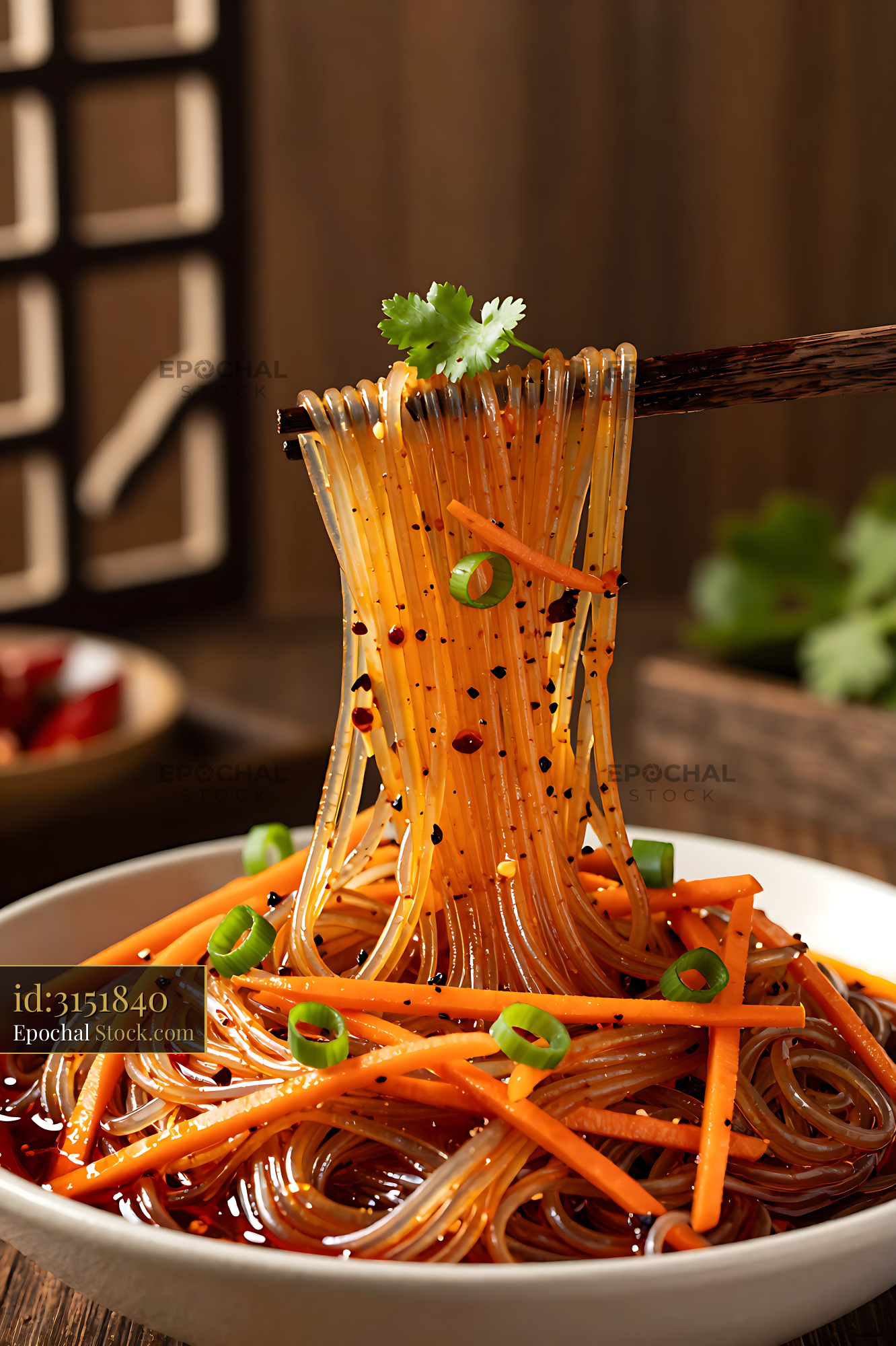 Sichuan Glass Noodle Salad With Chopsticks - stock photo