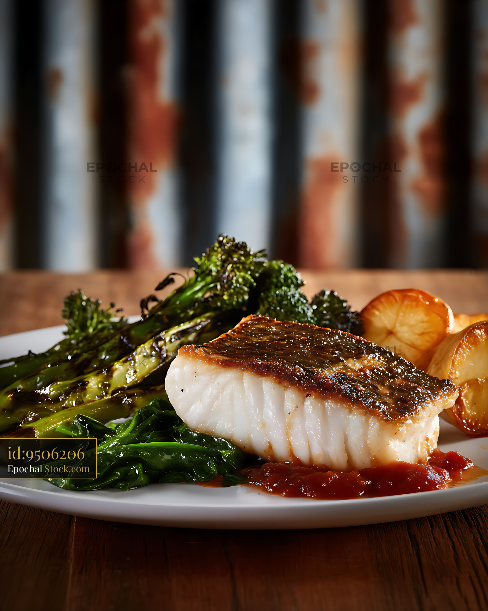 Seared Murray Cod Fillet with Roasted Vegetables - stock photo