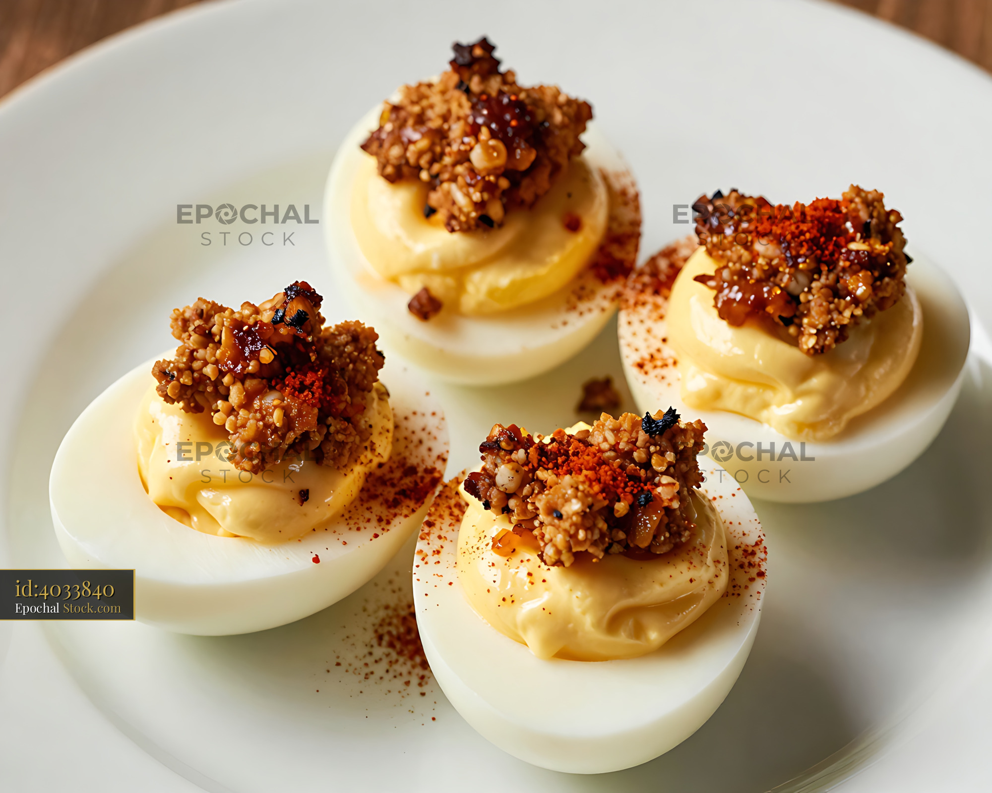 Goetta Deviled Eggs: Midwest Appetizer - stock photo