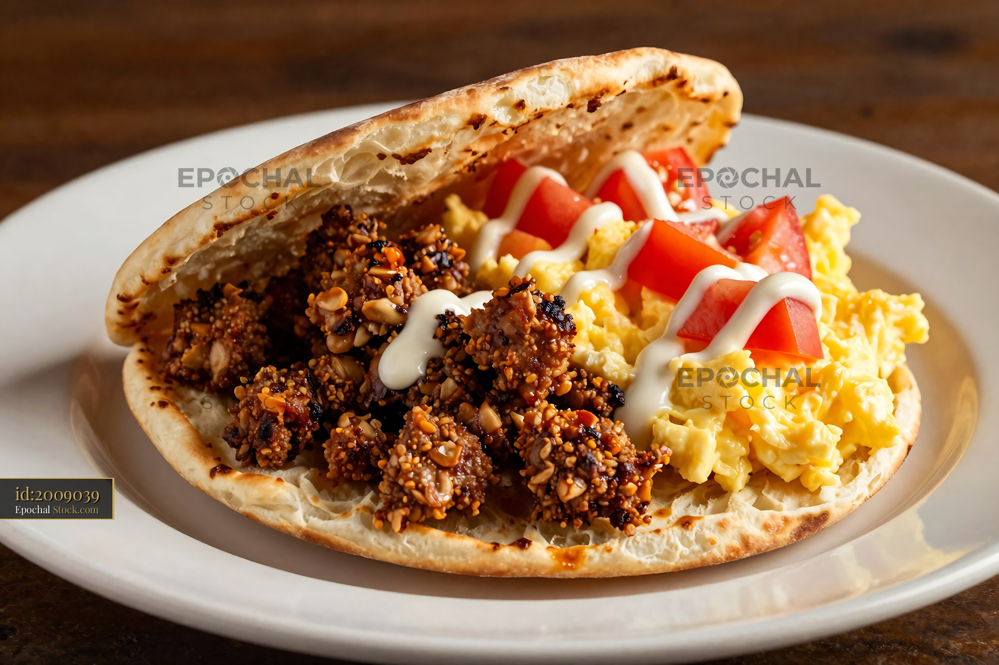Crispy Goetta Sandwich with Cheese and Red Peppers - stock photo