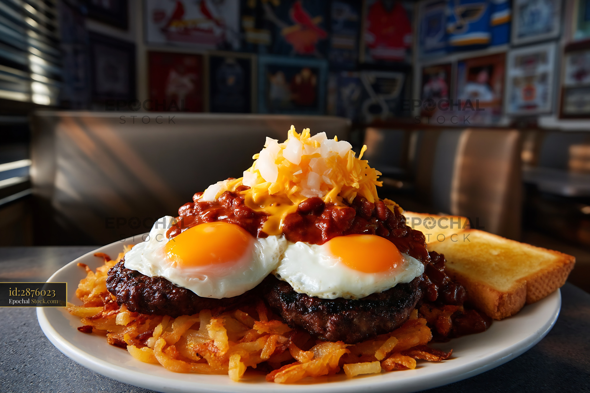St. Louis Slinger: Classic Diner Chili Burger - stock photo