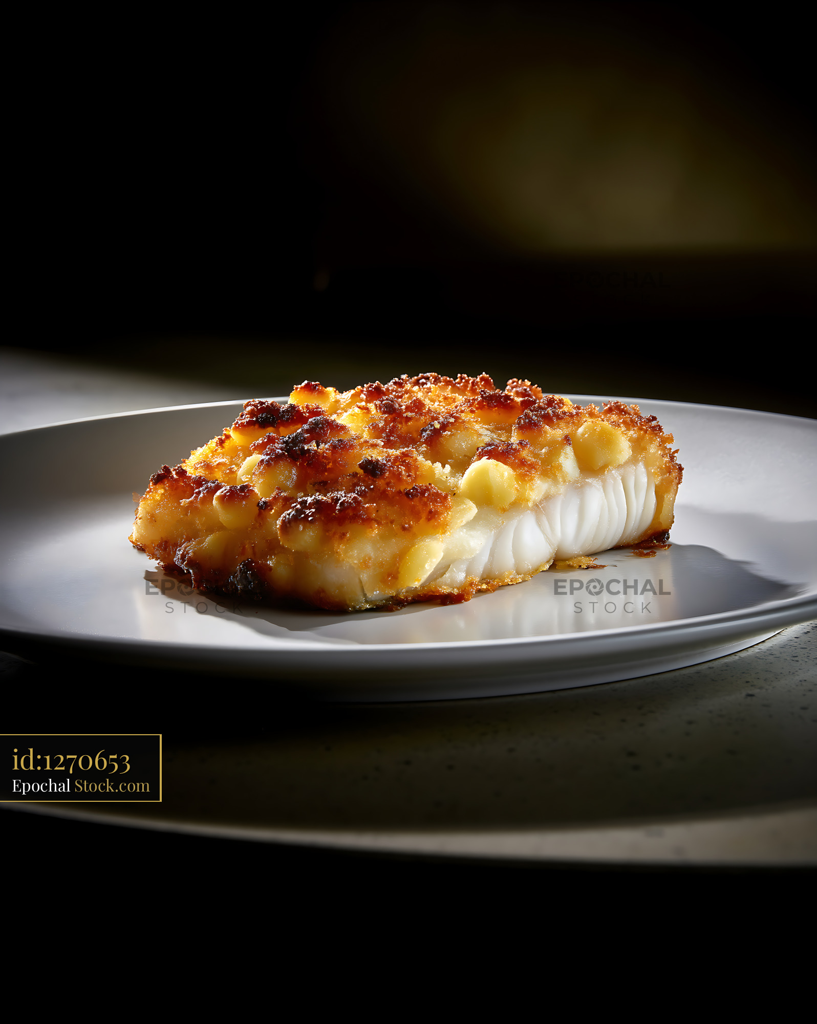 Macadamia Crusted Fish Fillet on Plate - stock photo