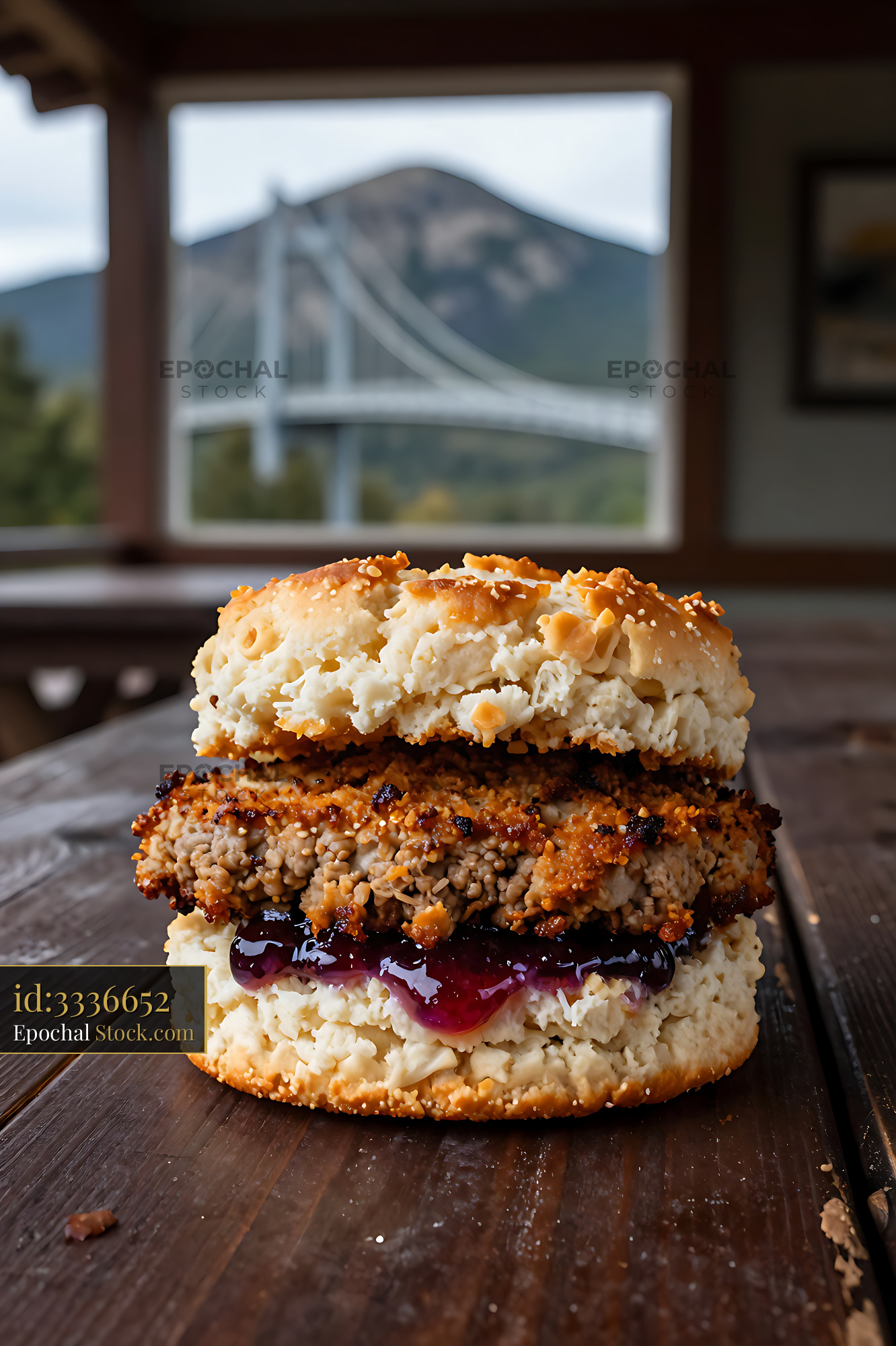 Crispy Fried Livermush Sandwich with Jelly - stock photo