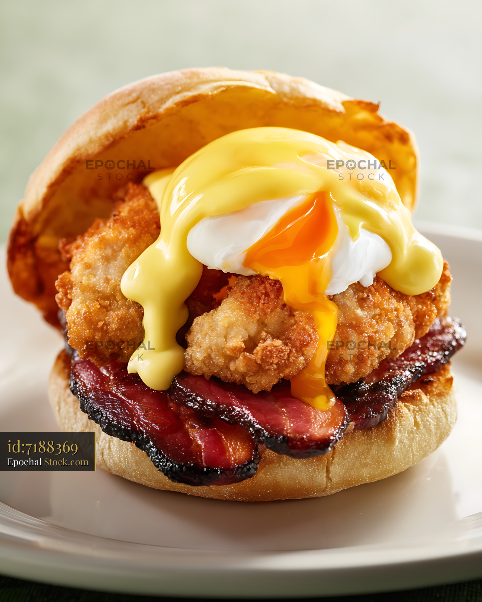 Gourmet Fried Chicken Burger with Bacon & Egg - stock photo