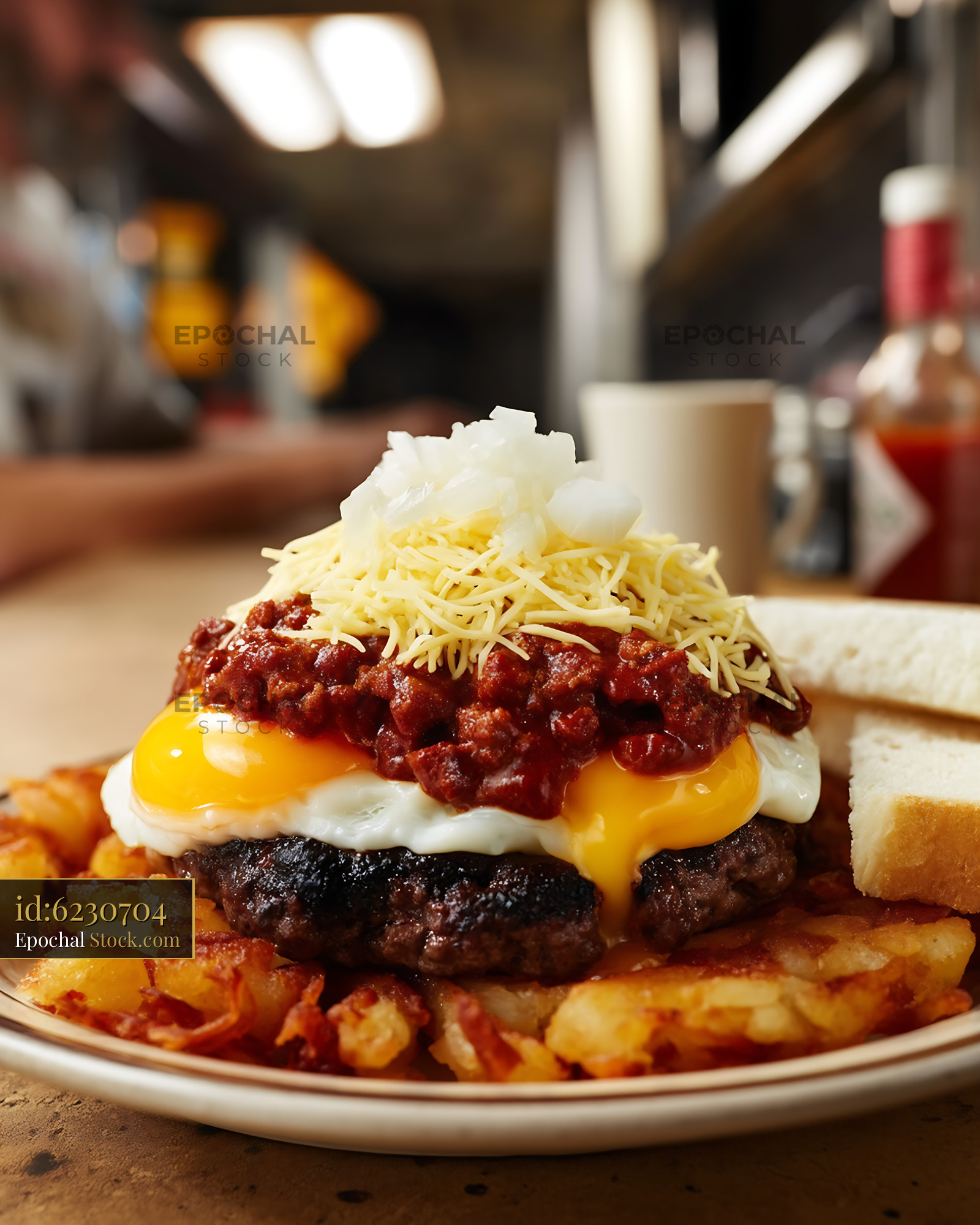 St. Louis Slinger Burger with Crispy Hash Browns - stock photo