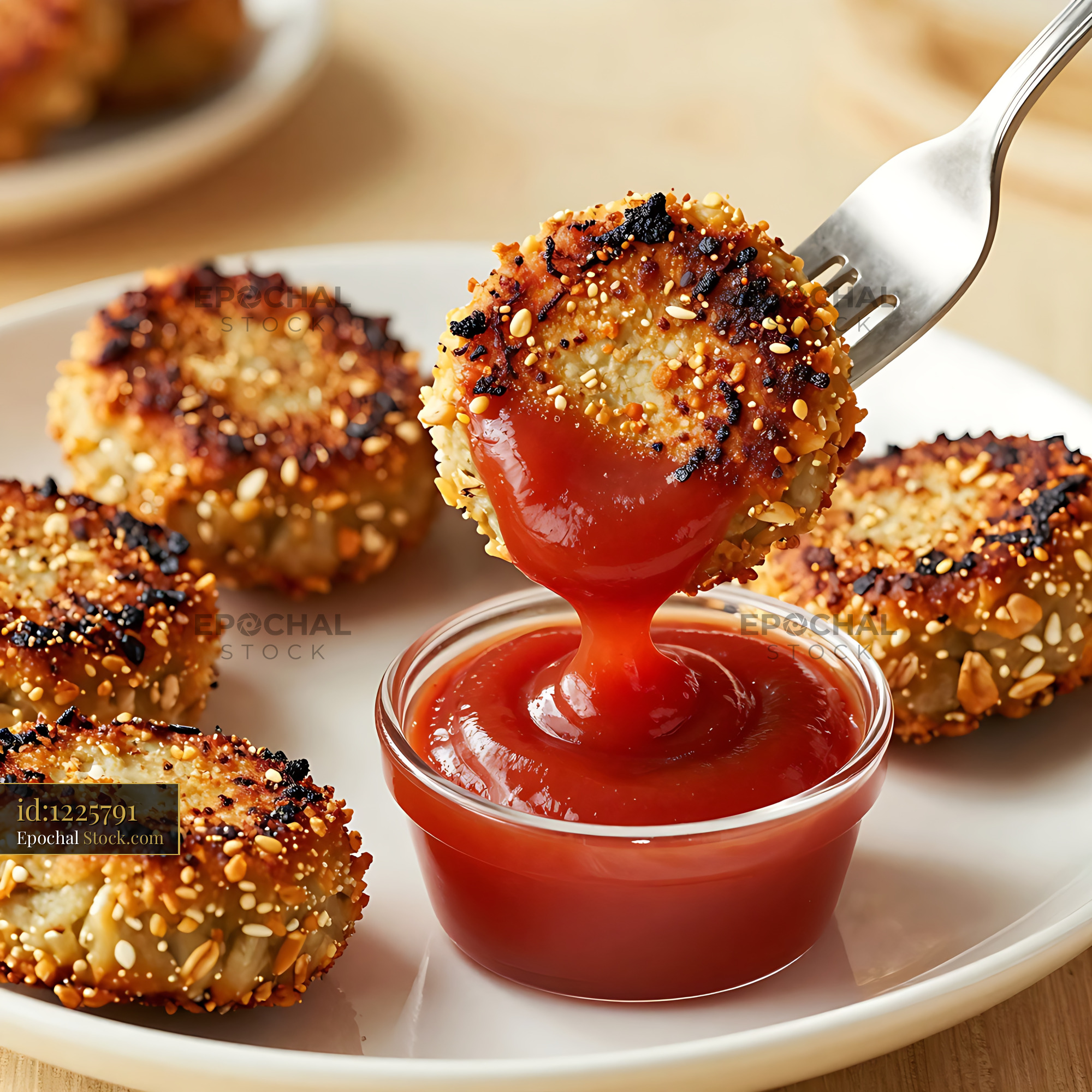 Goetta Patties with Ketchup Dipping Sauce - stock photo