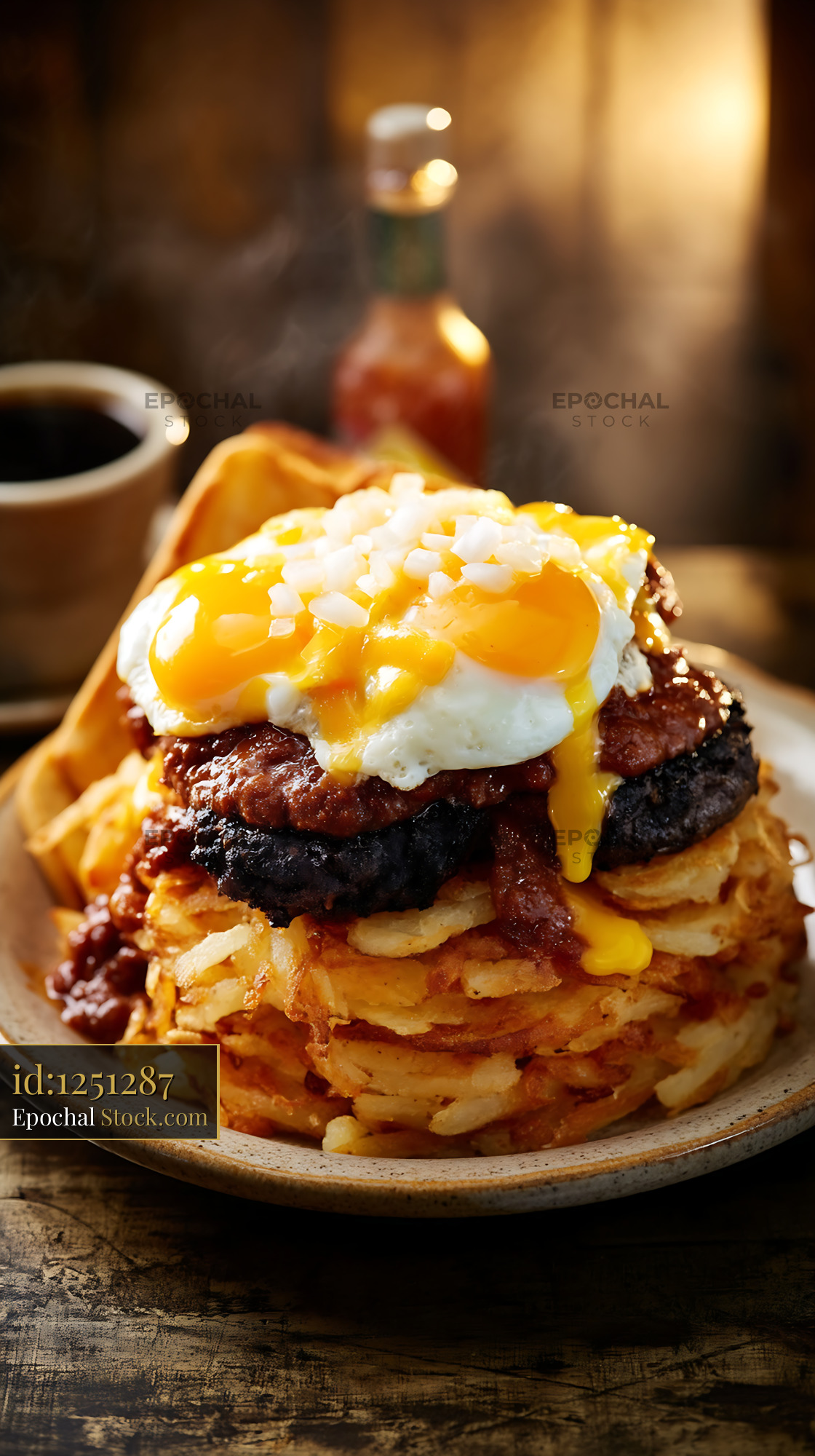 St. Louis Slinger With Hash Browns & Poached Egg - stock photo
