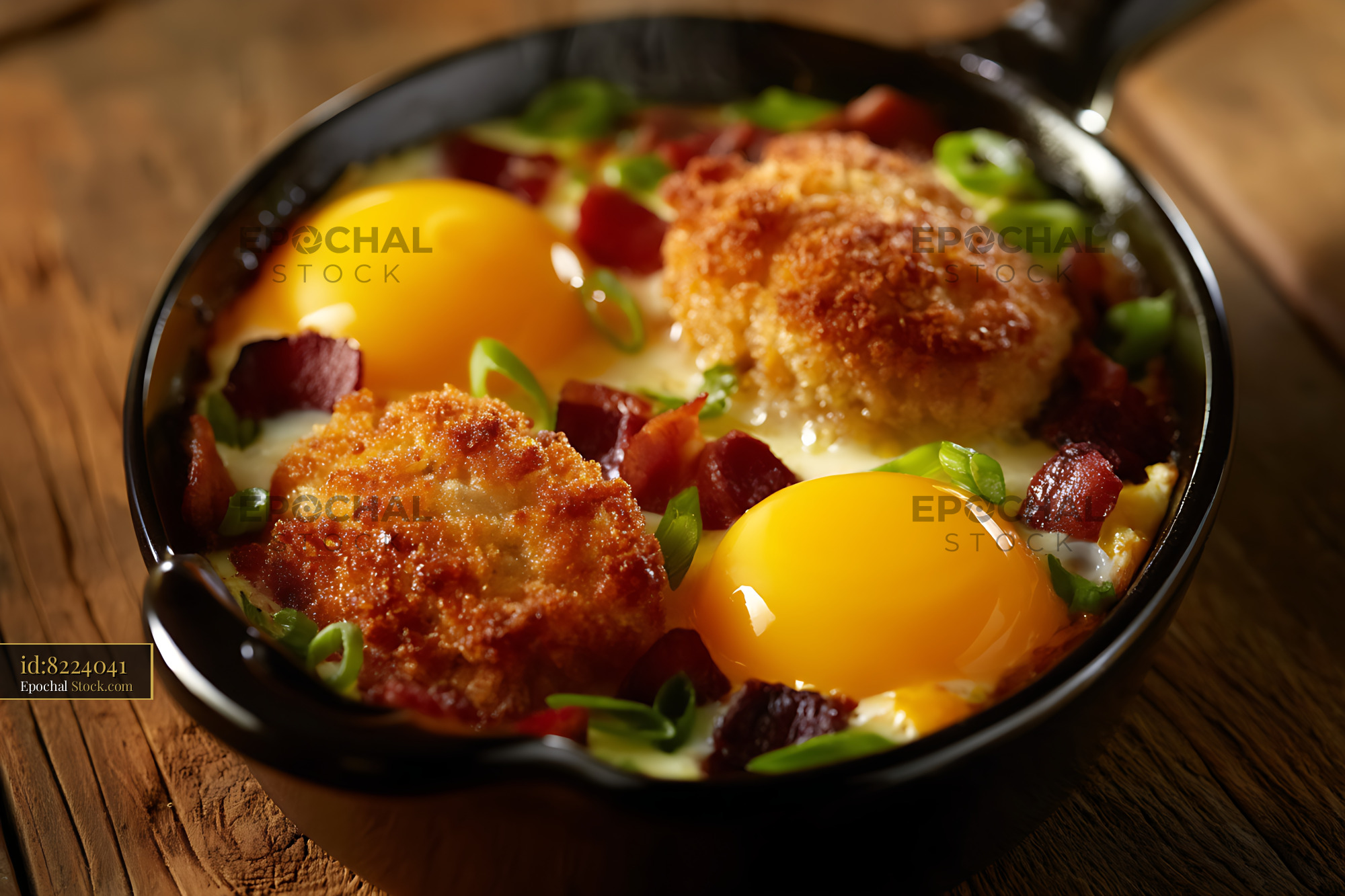 Cast Iron Hash Browns and Sunny-Side Eggs Breakfast - stock photo