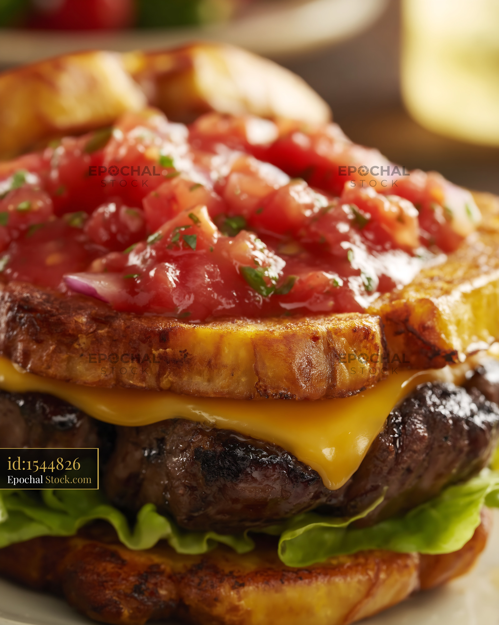 Gourmet Cheeseburger with Fresh Pico de Gallo - stock photo