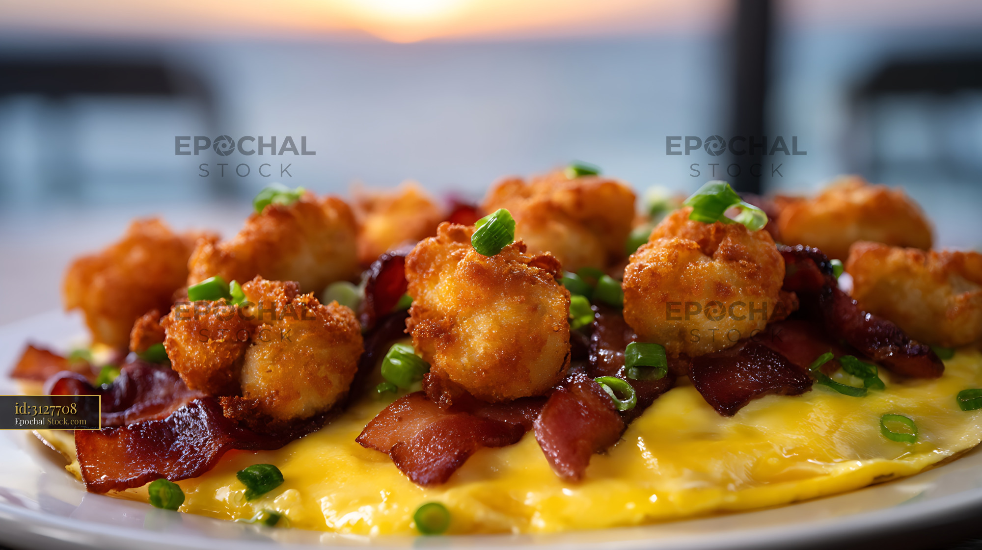 Crispy Shrimp and Bacon on Hollandaise Sauce - stock photo
