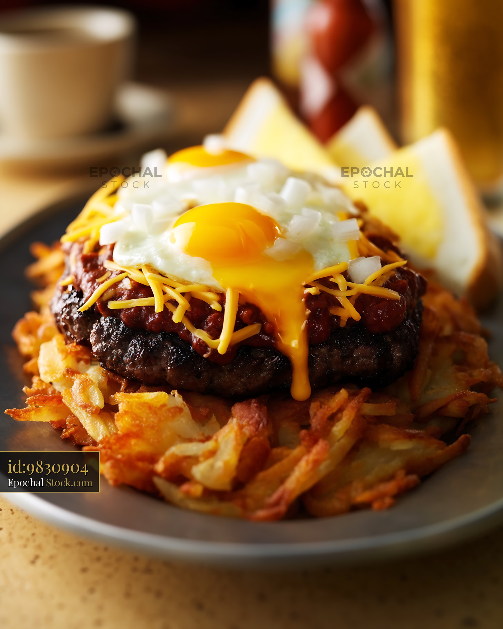 St. Louis Slinger with Runny Egg and Hash Browns - stock photo