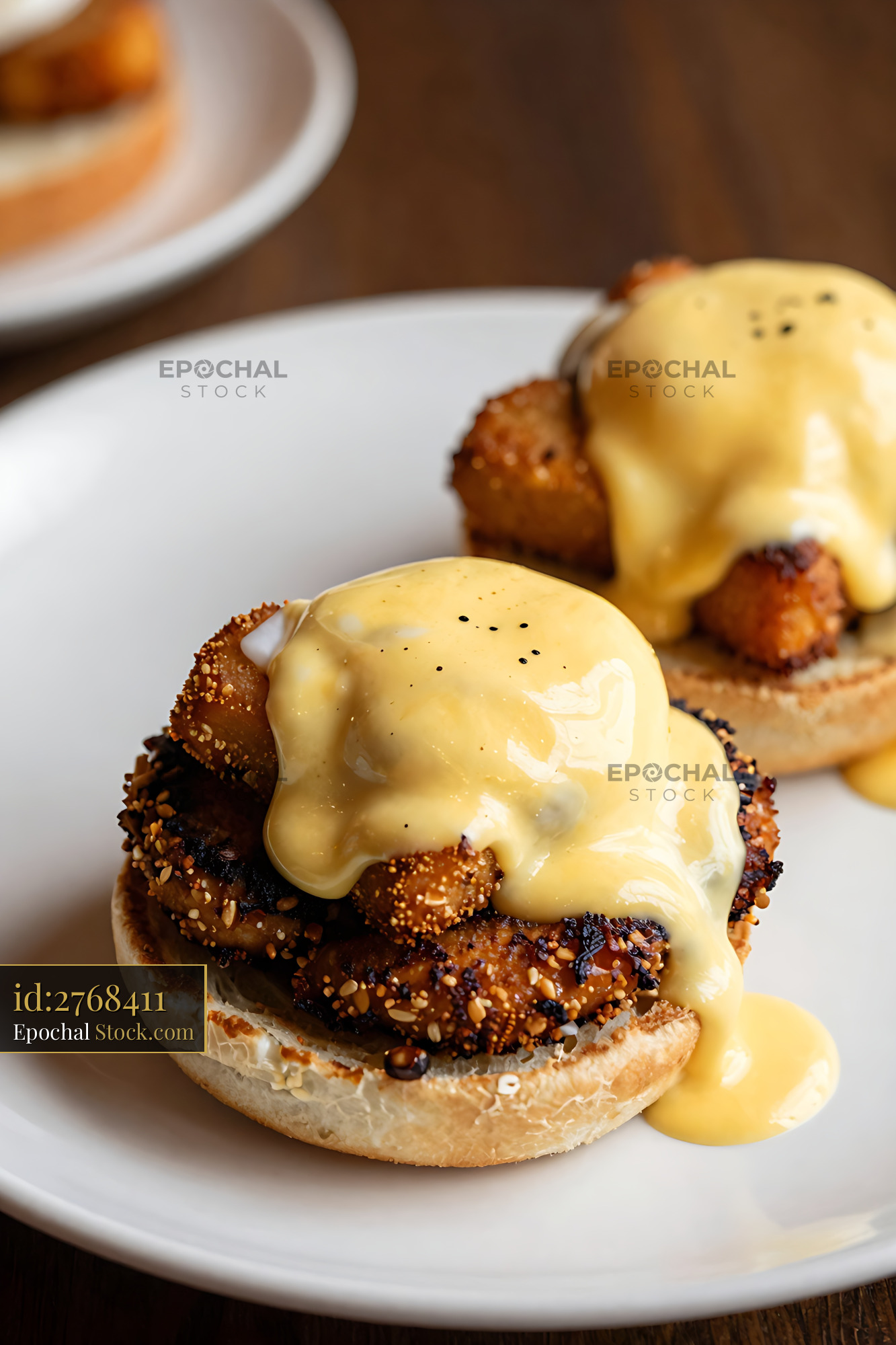 Goetta Benedict with Hollandaise Sauce - stock photo