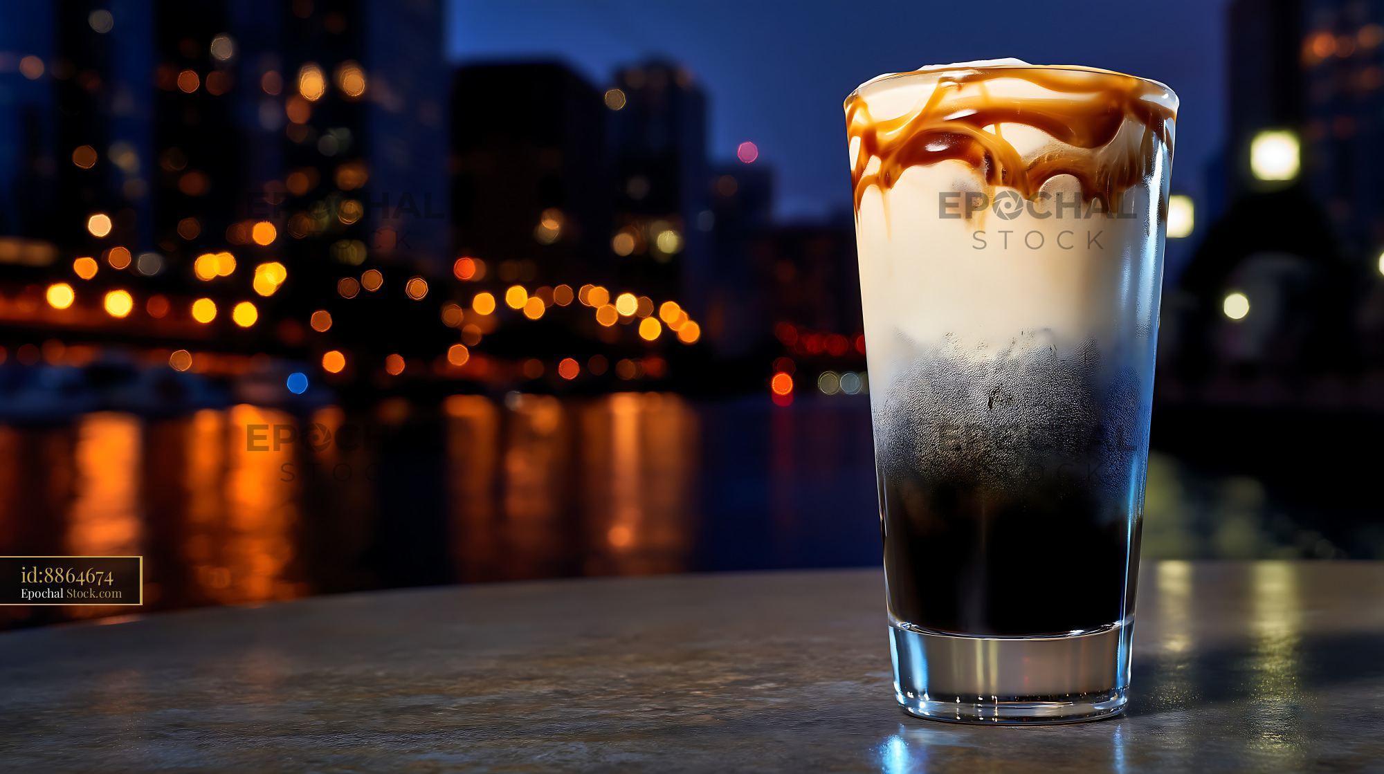 Nitro Caramel Coffee Under City Lights - stock photo