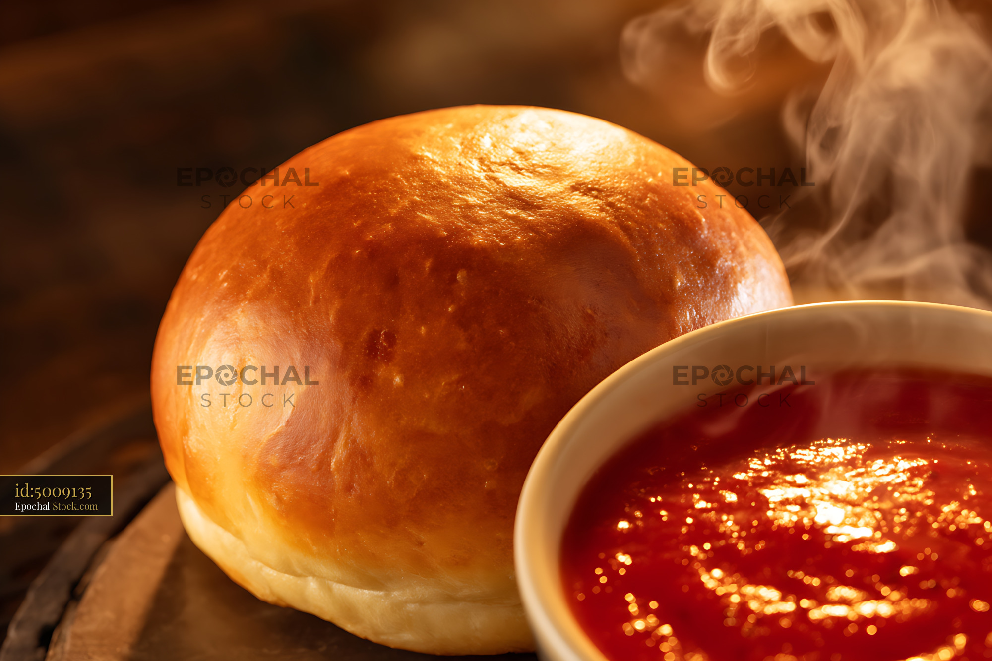 Bierocks with Red Sauce and Steam, Golden Bread Roll Comfort Food - stock photo