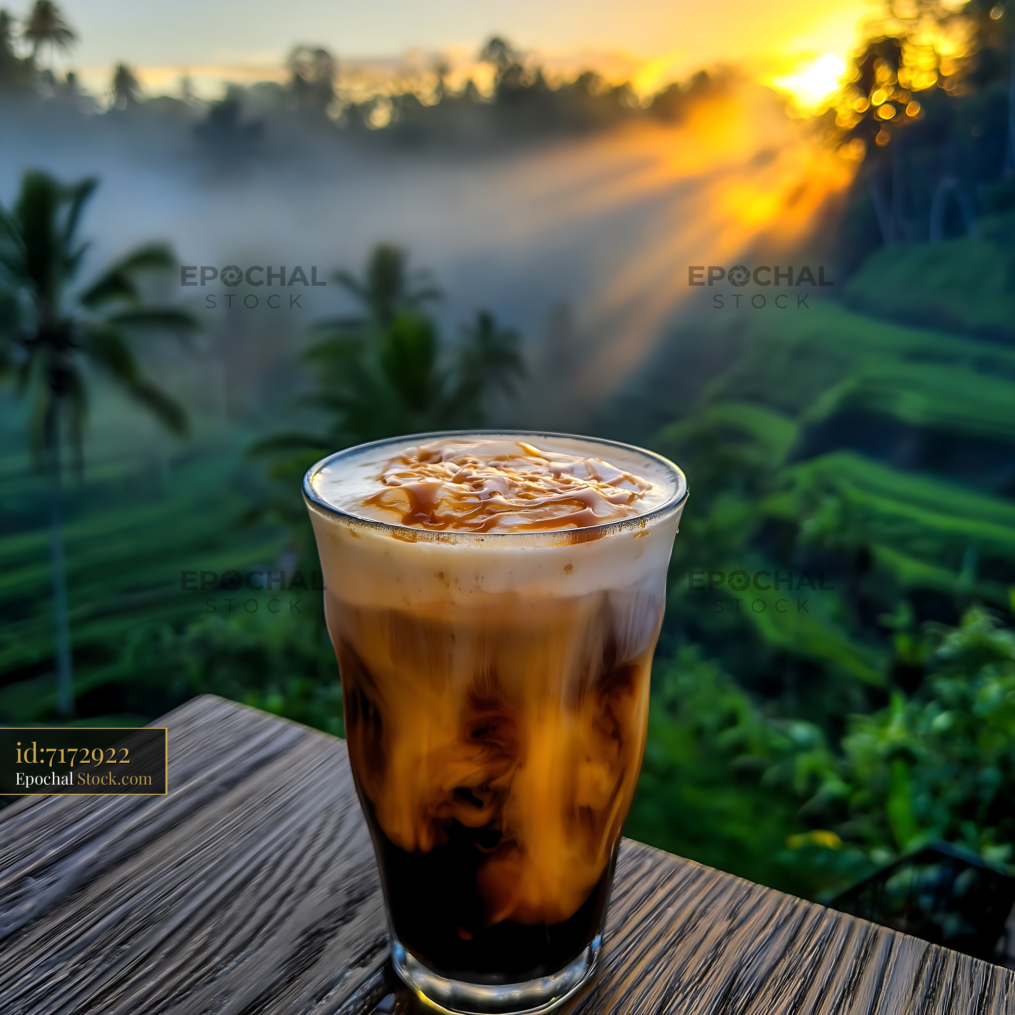 Nitro Caramel Coffee Golden Hour - stock photo