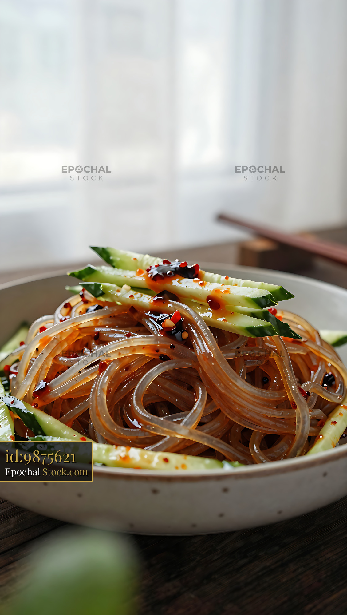 Sichuan Glass Noodle Salad with Fresh Asparagus - stock photo