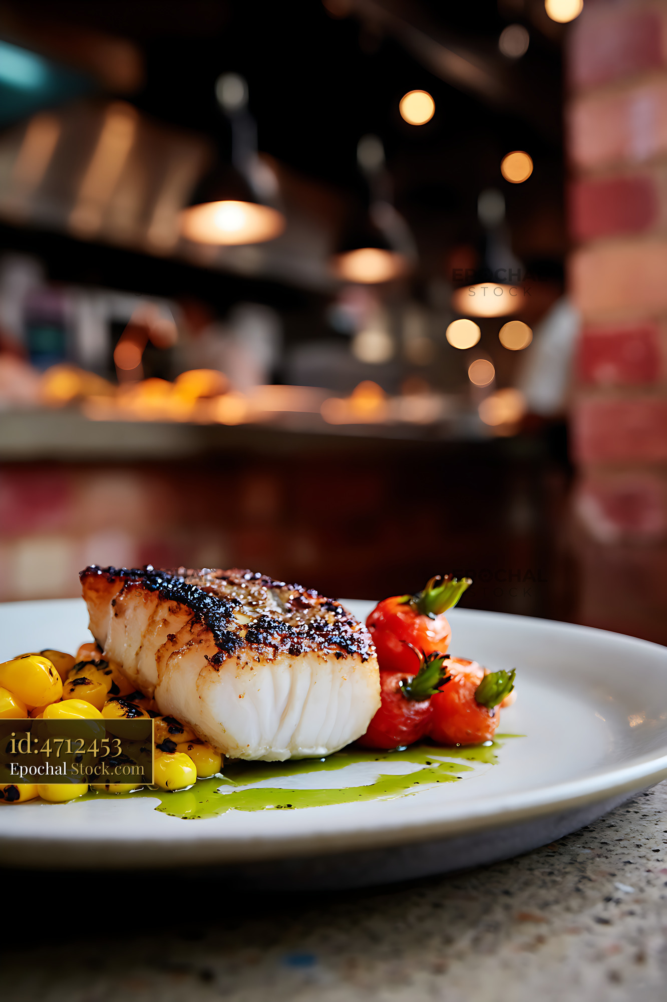 Seared Murray Cod Fillet Fine Dining Plate - stock photo