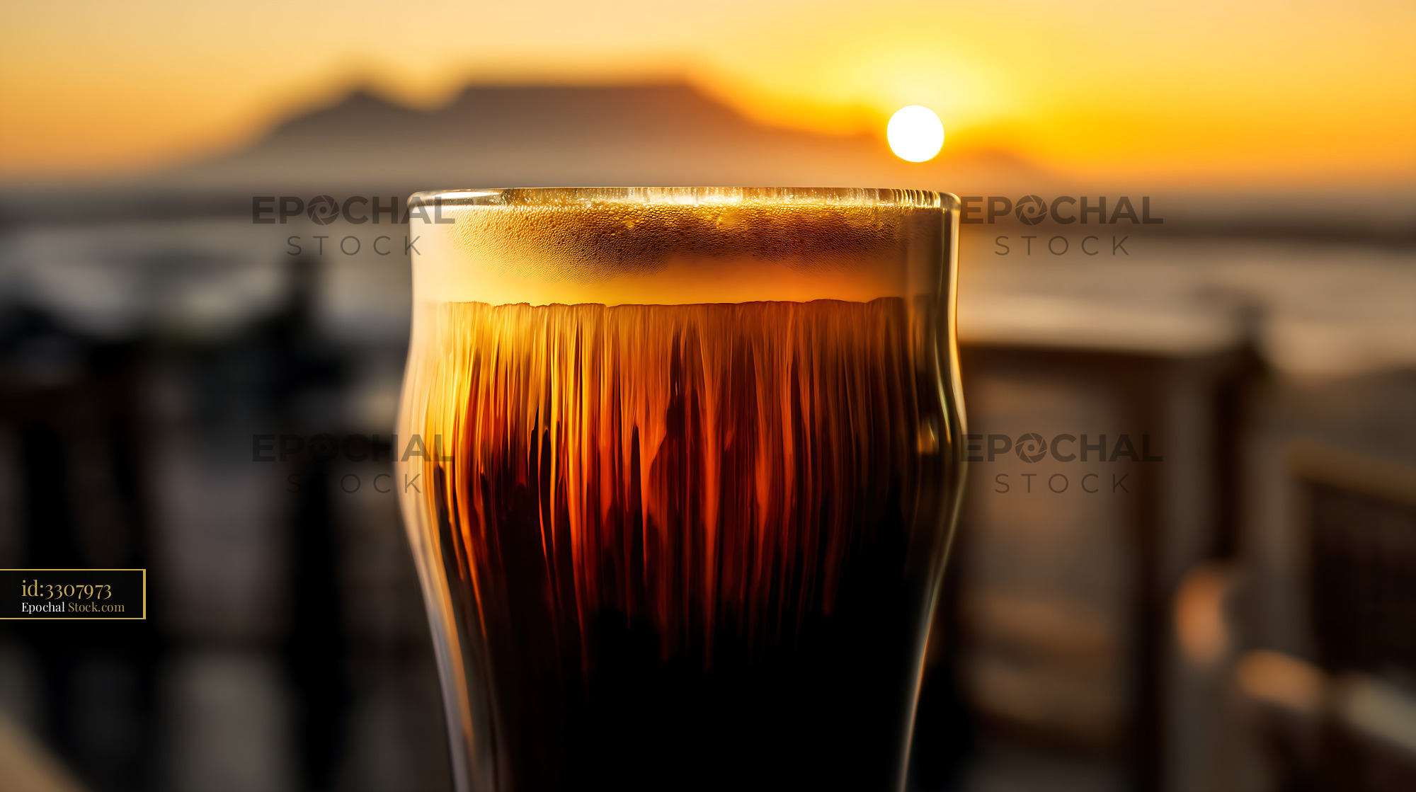 Nitro Caramel Coffee at Golden Hour Sunset - stock photo