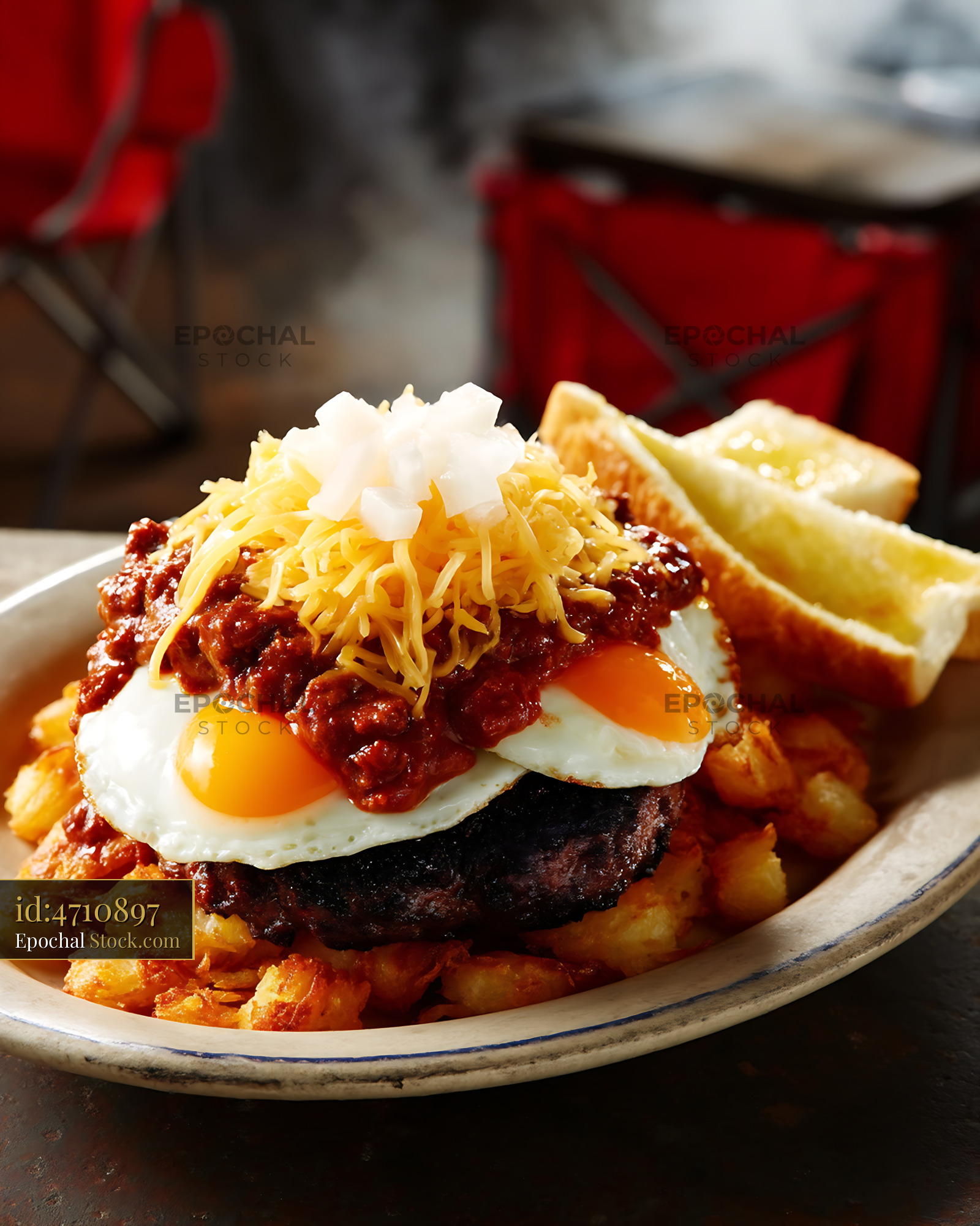 St. Louis Slinger with Fried Eggs and Beef - stock photo