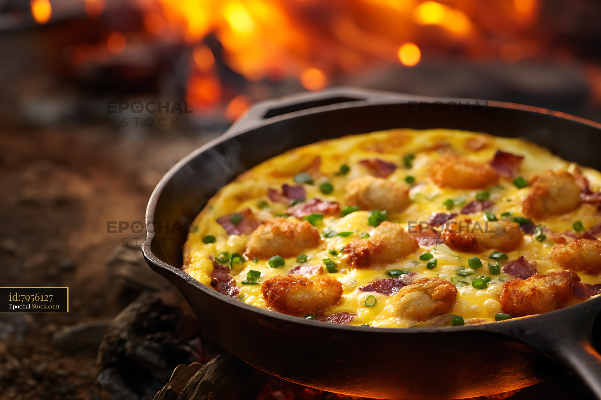 Spanish Paella with Shrimp and Ham in Cast Iron - stock photo